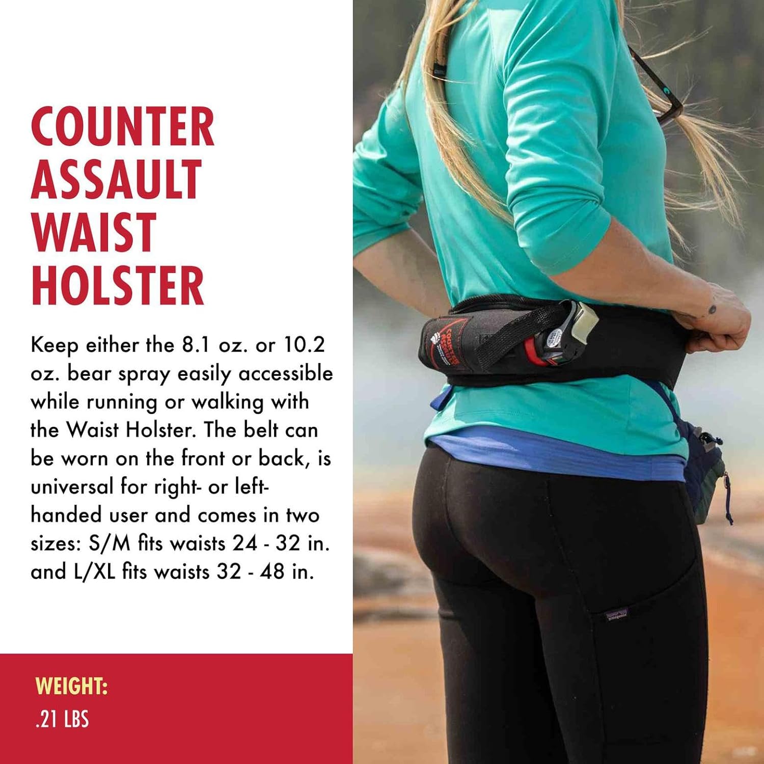 Counter Assault Waist Holster - Bear Spray Holster for Trail Runner - Water Bottle Holder - Outdoor Gear - Hiking & Running Essentials