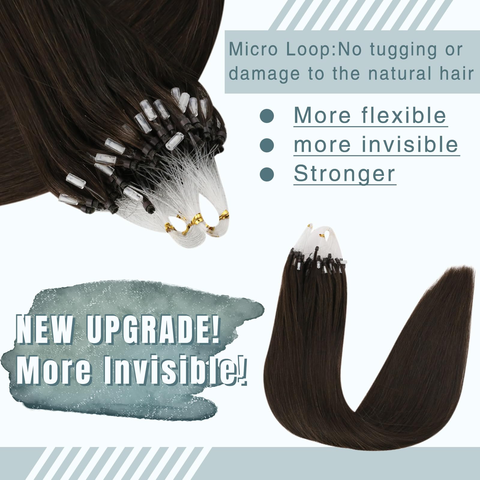 Fshine Extension Microring Capelli 35CM 50g Lisci Extension Capelli Marrone Scuro Capelli Extension Veri 1g/ciocche Extension Micro Loop Capelli Brasiliani Extension Veri #2