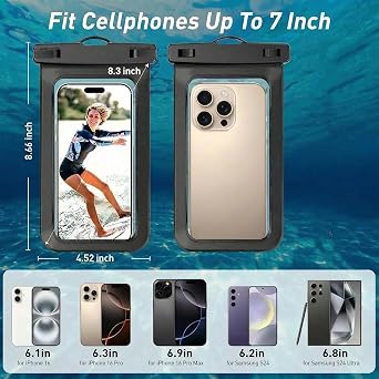 1/2/4 Waterproof Case Pouch Cellphone Dry Bag Compatible for iPhone 17 16 15 14 13Pro Max Plus Black | Universal, Up to 7,Cruise Ship, Kayak, Beach Essentials, IPX8 Water Resistant,1 Pack