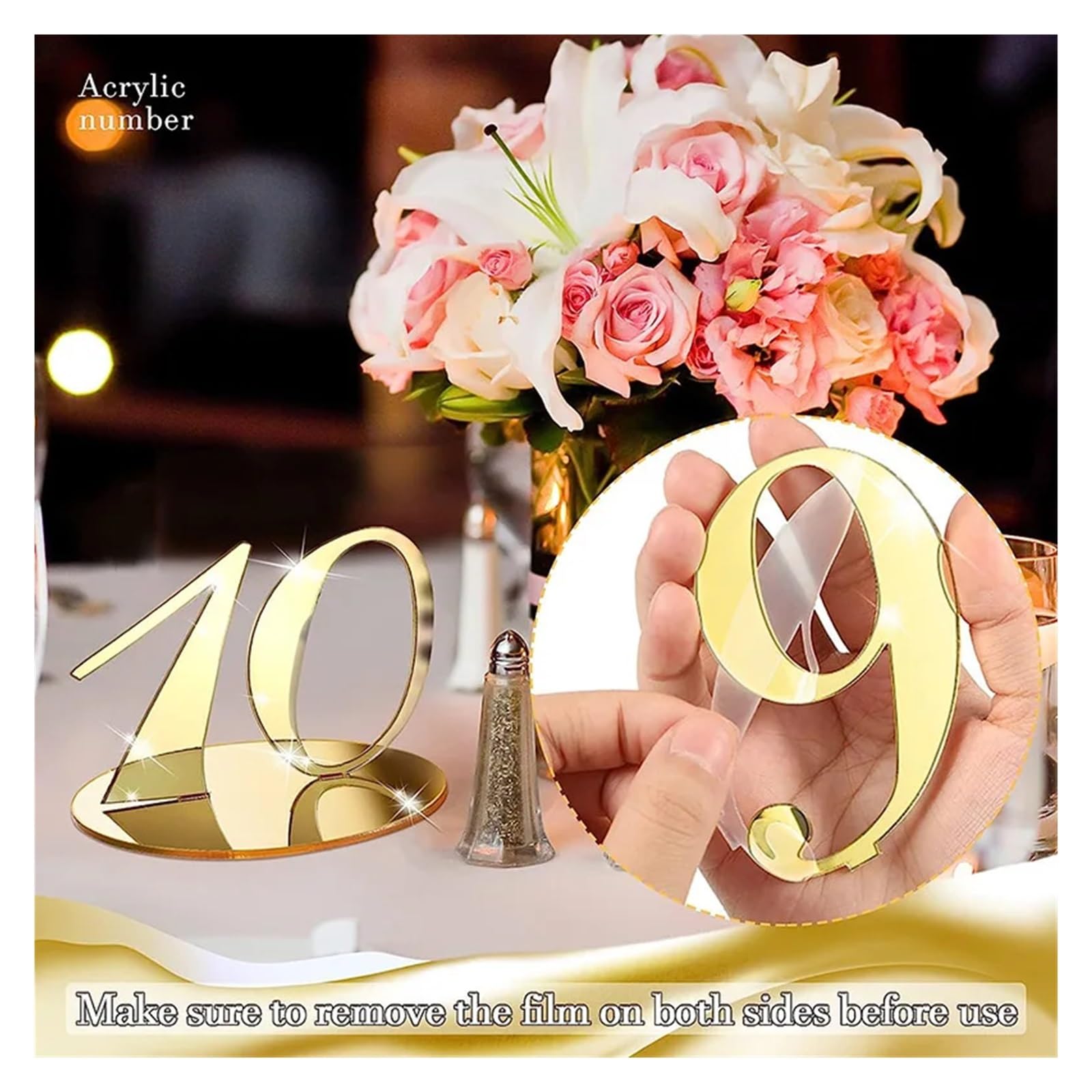 uchwyty na numery stolików, 10-elementowy stojak na numery stołów w kolorze złotym z elegancką lustrzaną podstawą wesela i imprezy cateringowe(Rose gold)