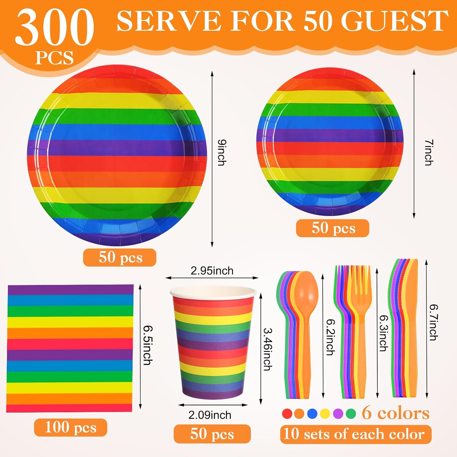 400 Pcs Rainbow Pride Paper Plates Napkins Cups Set, Rainbow Party Supplies Decorations Serve 50 Guests, Gay Pride Disposable Tableware Set