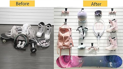 Miniatura 6 de Slatwall - Ganchos para colgar en la pared, accesorios de Slatwall para garaje, ganchos y ganchos de varios tamaños, paquete de 14