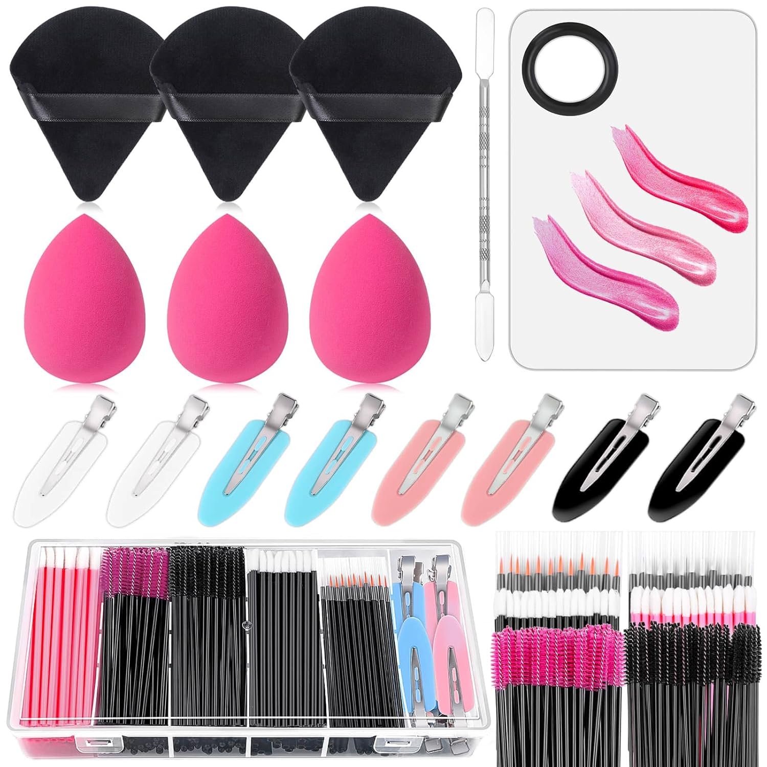 Disposable Makeup Applicators Kit with Mixing Palette Powder Puff Makeup Artist Tools Supplies Mascara Wands, Lip Brushes, Hair Clips Makeup Sponge for Face with Storage Box Disposable Makeup Applicators Kit with Mixing Palette Powder Puff Makeup Artist Tools Supplies Mascara Wands, Lip Brushes, Hair Clips Makeup Sponge for Face with Storage Box