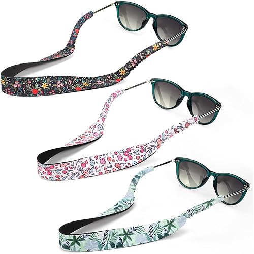Miniatura 8 de YR Correas de gafas de sol con patrón floral, material de neopreno suave y duradero, retenedores flotantes para gafas, 3 paquetes.