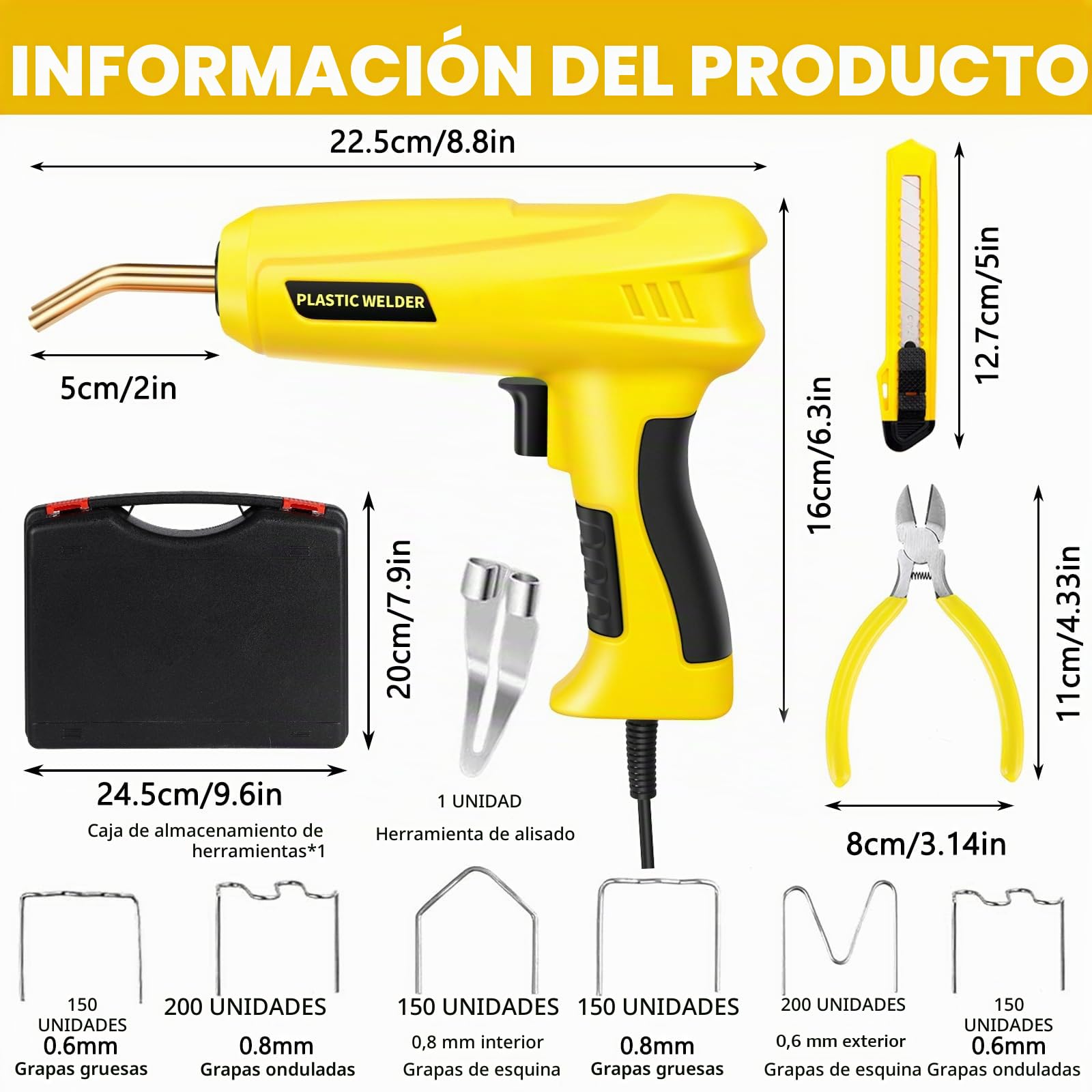 200W Soldador de Plástico, 2 en 1 Plástico Soldadura Máquina para la Reparación de Parachoques de Coche con 1000PCS Grapas, Kit Reparación de Plástico para Reparación Parachoques
