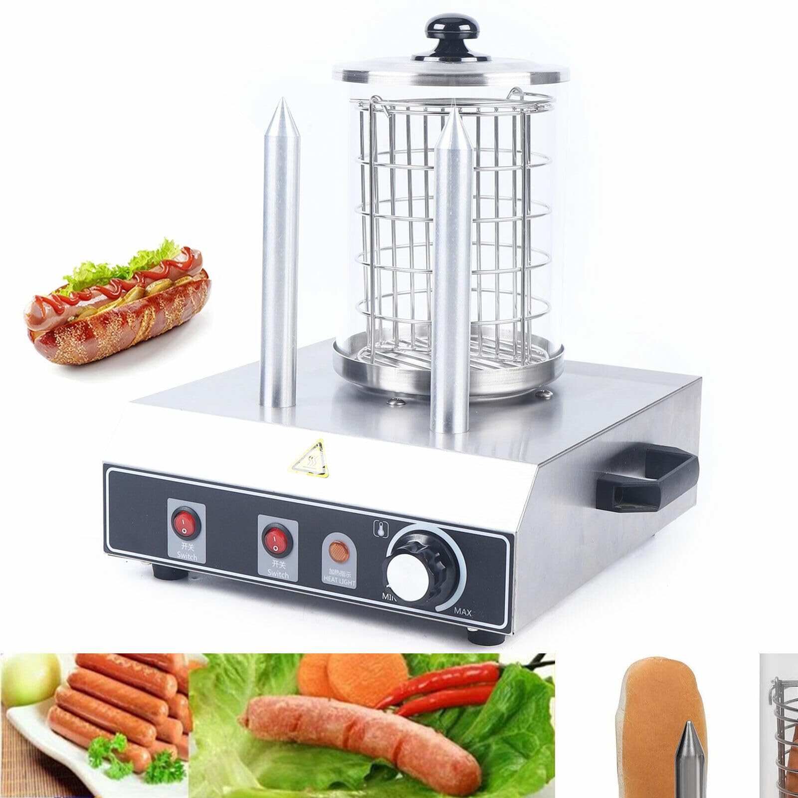 Riscaldatore Salsicce Elettrico Hot-Dog Macchina Professionale Con 2 Spiedini Riscaldanti Ristorante Per Salsicce Panini Elettrodomestici