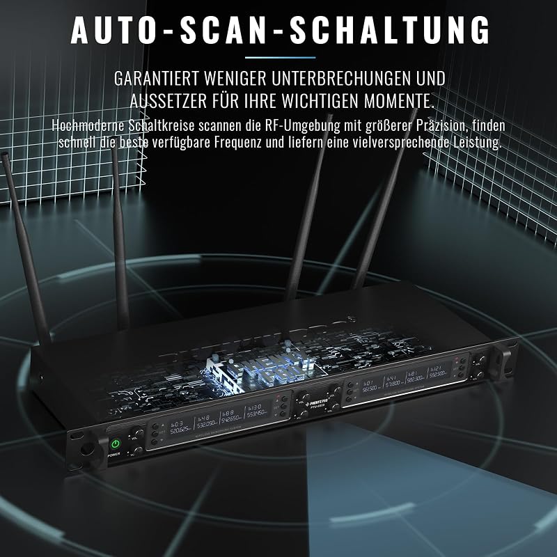 Phenyx Pro 8 Csatornás Vezeték Nélküli Mikrofonrendszer 8 Kézi Mikrofonnal, 40 UHF Frekvencia, 100m Hatótáv, Énekléshez, Karaokéhoz, Rendezv