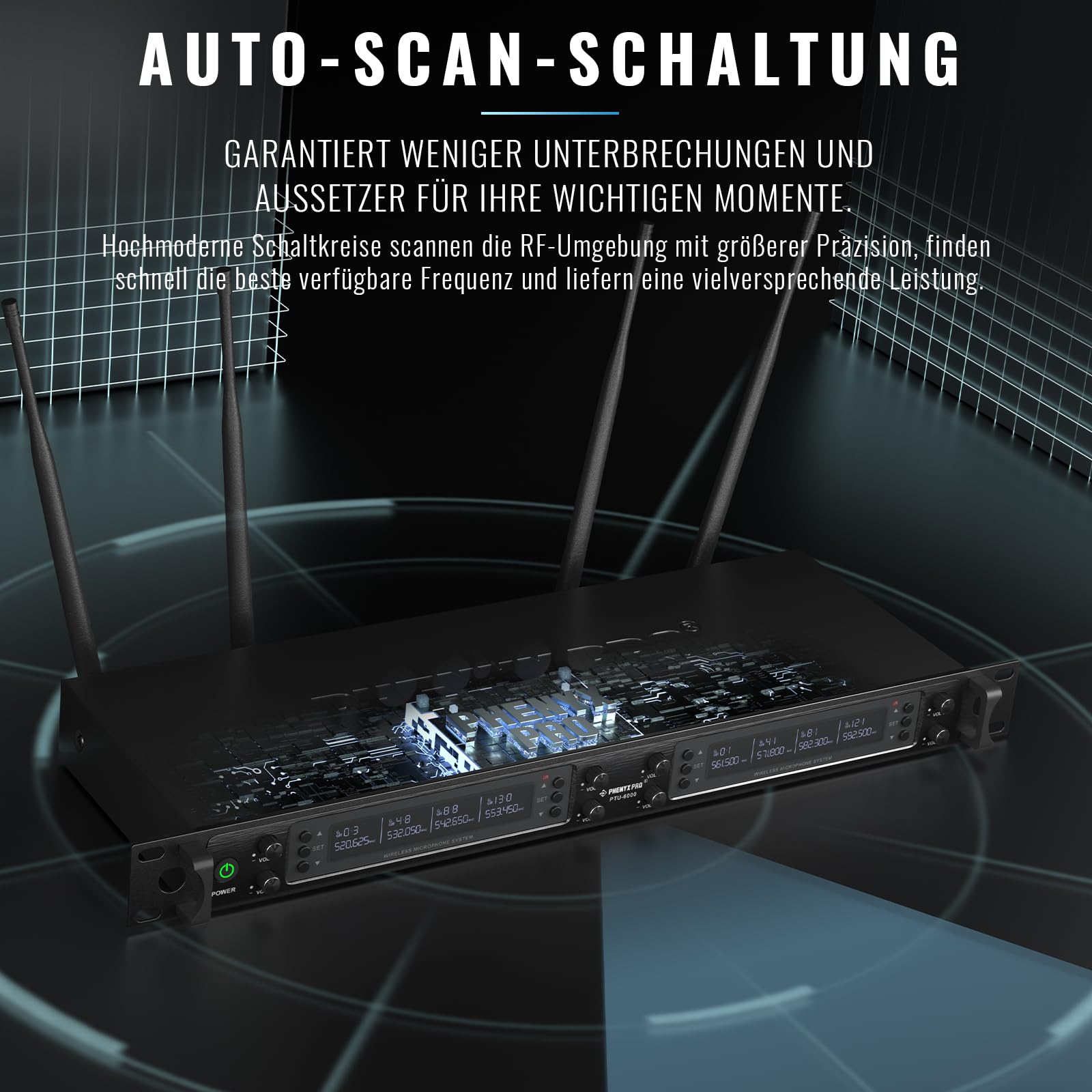 Phenyx Pro 8-Kanal UHF Auto Scan Funkmikrofon-System PTU-6000-8H | 8 dynamische Handmikros, 8 x 40 Frequenzen, 328 ft Reichweite, Live-Gesang, Gottesdienste, Karaoke-Events