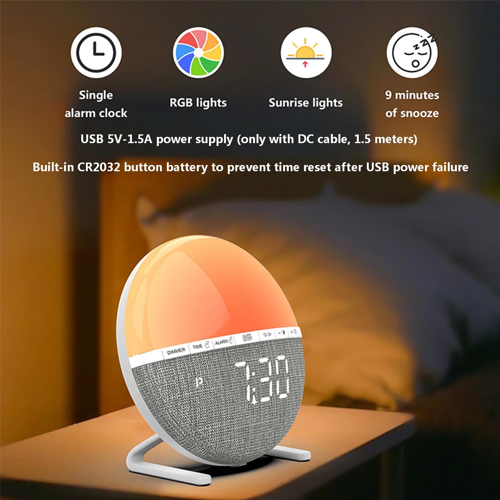 GOMETY Réveil Lumineux Simulateur d’Aube, Lampe de Réveil Lever du Soleil avec Snooze, 7 Sons Naturels, 9 Couleurs LED, 10 Niveaux de Luminosité, Réveil Enfant Adulte Bébé Gros Dormeur Lampe de Chevet