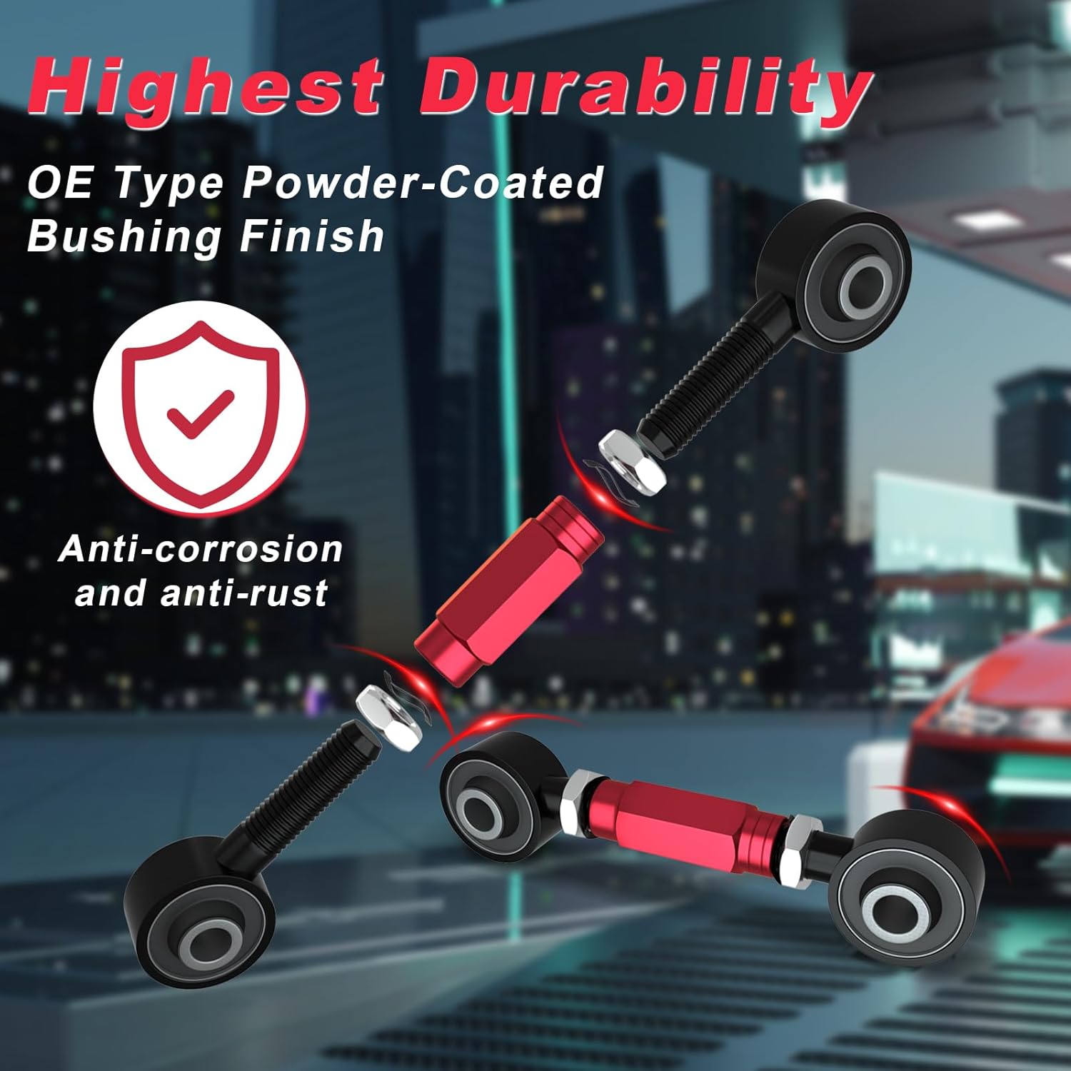 2 Pieces Rear Upper Adjustable Camber Arm Kit Compatible with Honda Civic 88-00 and Integra 94-01 EK EG, Camber Control Arms (red)