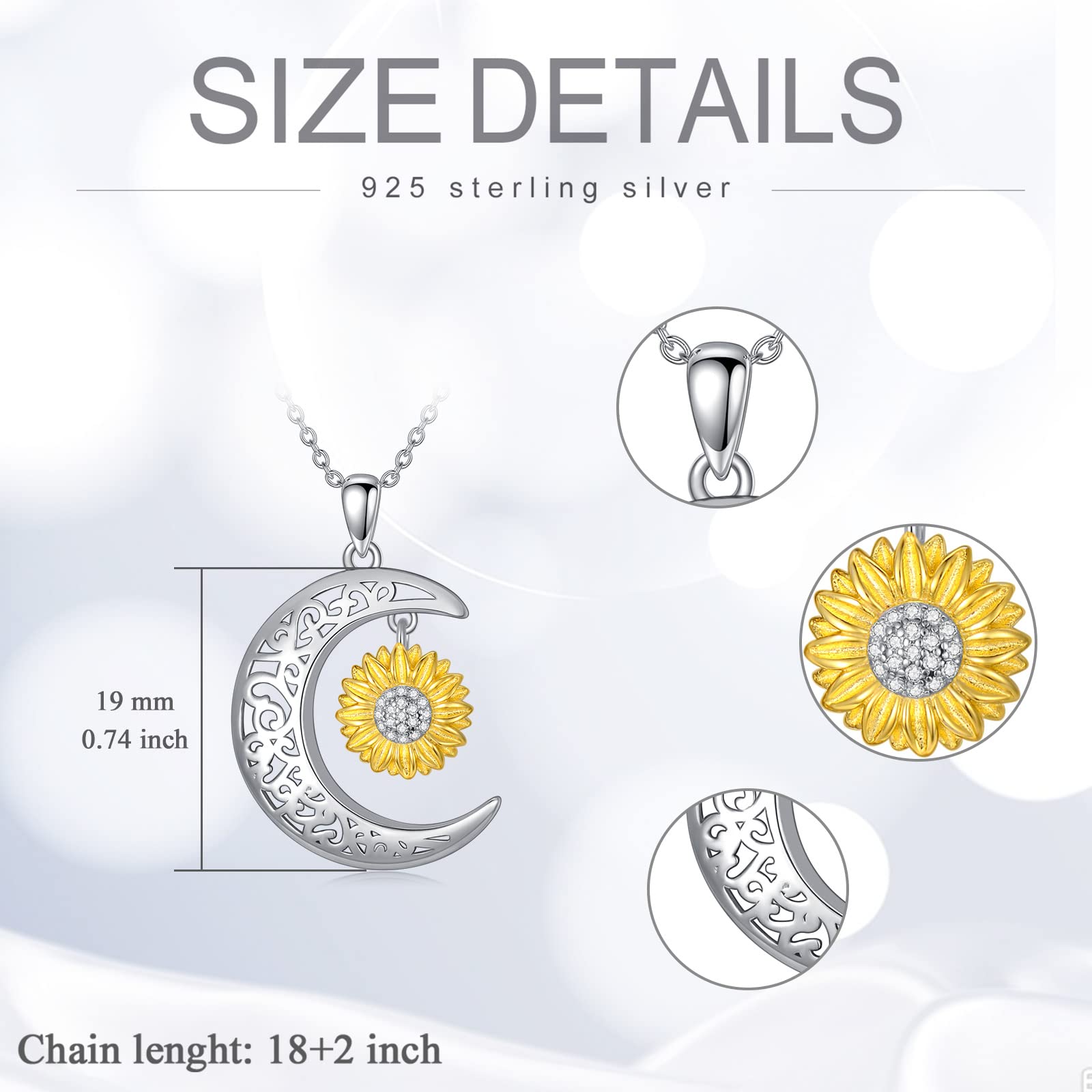 VONALA Collana con luna e girasole, luna collana in argento Sterling 925 girasole ciondolo collana per donne ragazze, Argento sterling