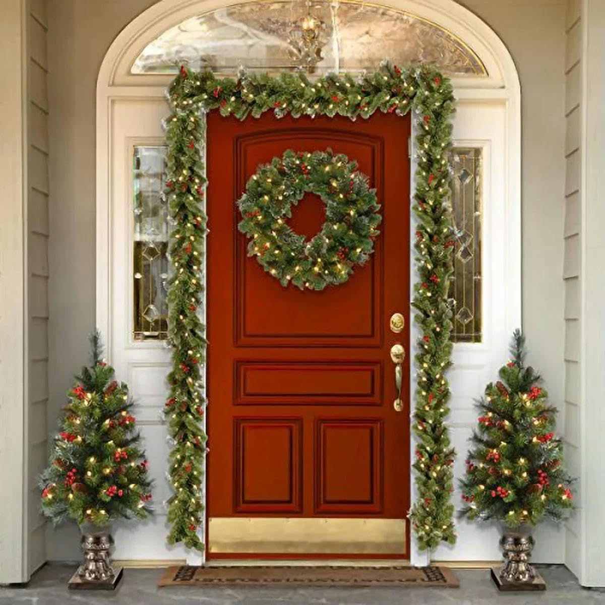 30/40/45/50/60 cm Corona navideña Grande para Puerta Ventana Guirnalda navideña Colgante Artificial Adorno navideño de Año Nuevo-60 cm