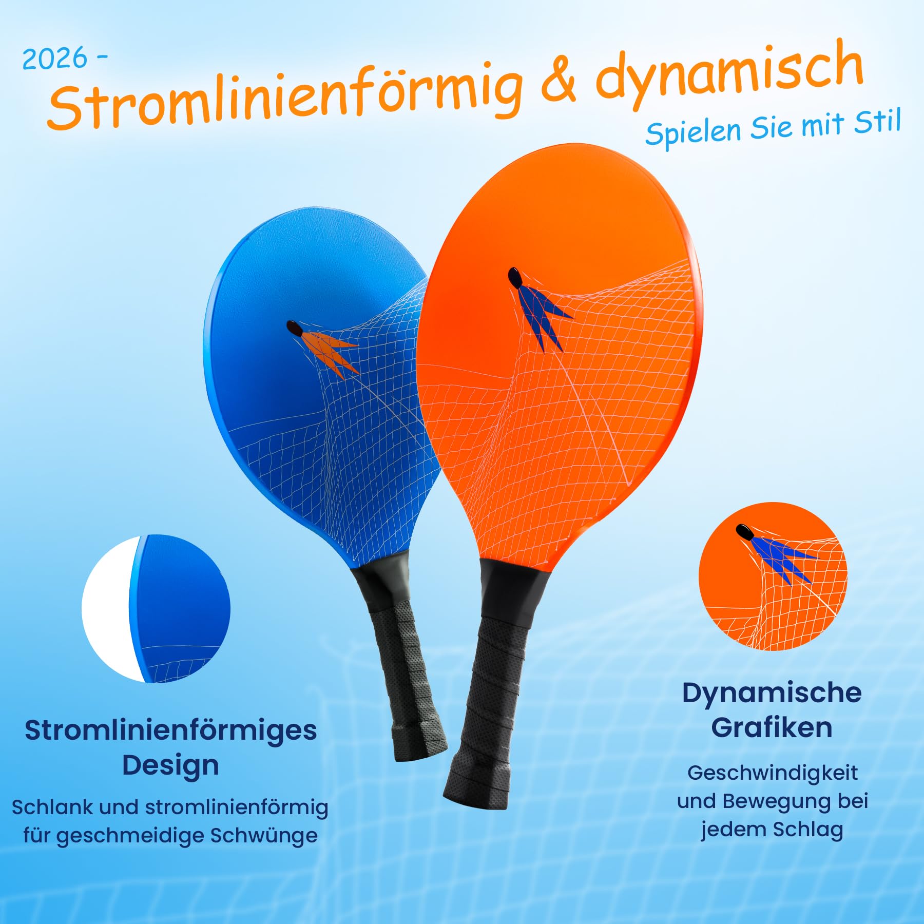 U&C Planet Beachball Set Paddle Ball Strandschlägerset aus Holz für Kinder Familie Garten Strand Party