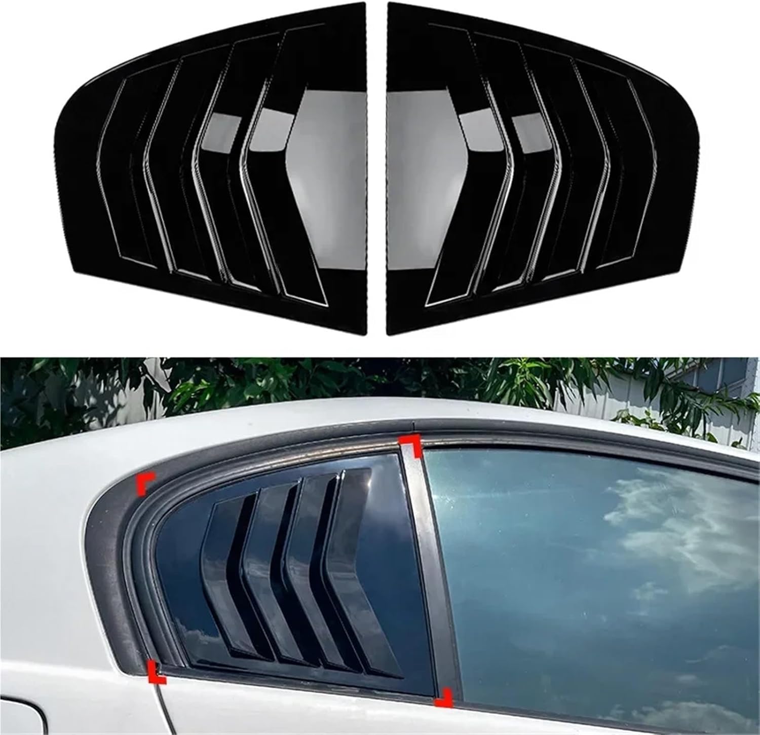 Fit for BMW 3-Series E90 M3 Sedan/Saloon 2005-2011 Rear Side Window Louvers Shutter Cover Trim(Glossy Black)