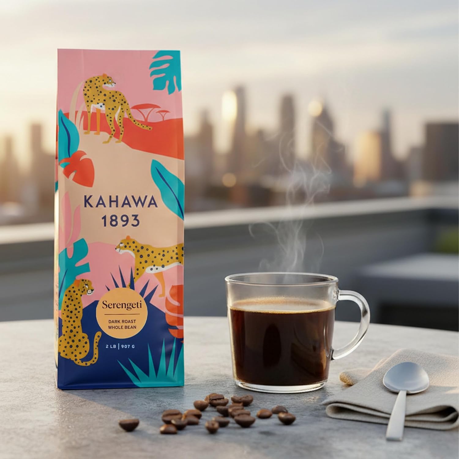 Kahawa 1893 Whole Bean Coffee Dark Roast Serengeti Blend 2 LB - As Seen on Shark Tank, Low Acid, High Antioxidants, Naturally Sweet, Organically Grown, Ethically & Sustainably Sourced