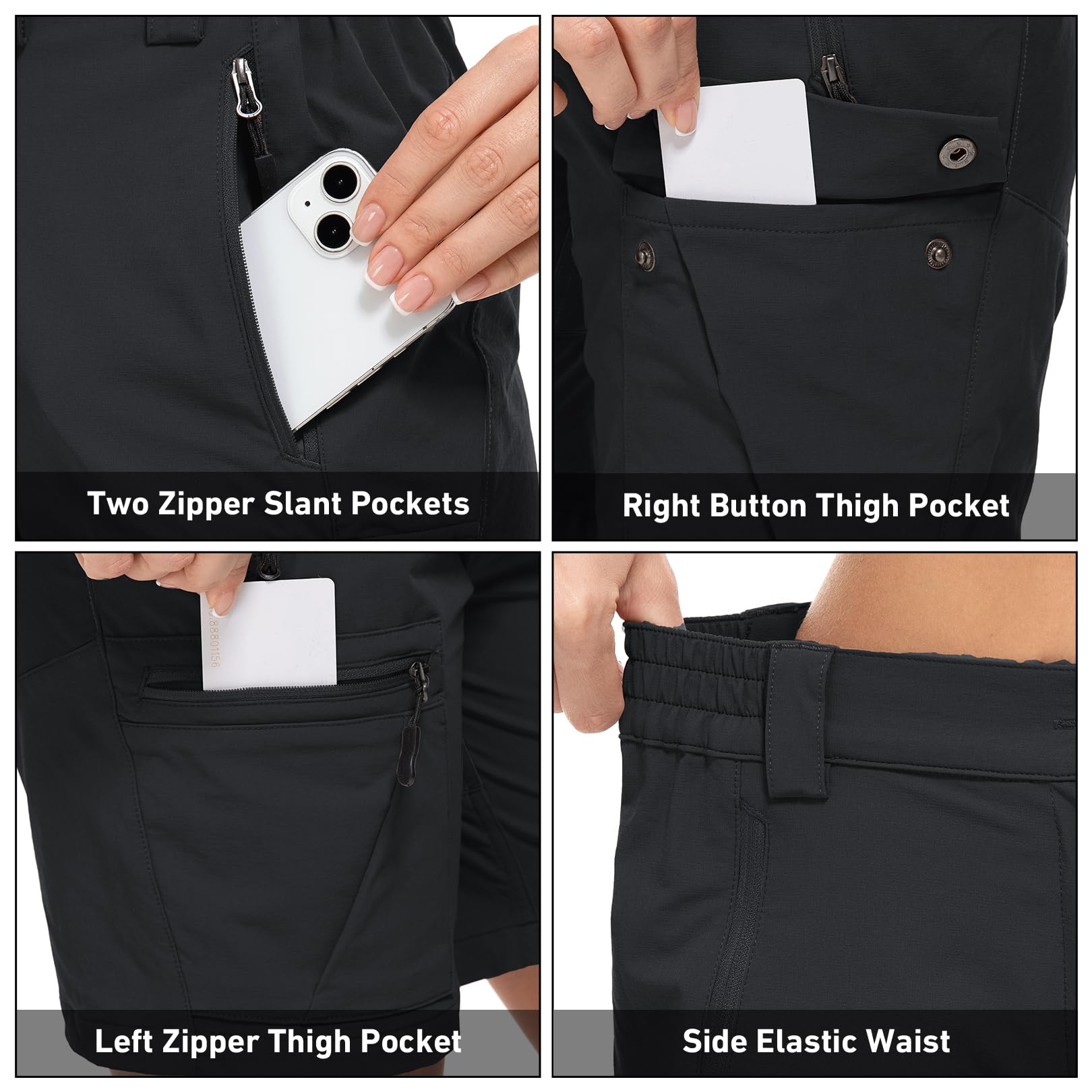Pantalones Cortos Mujer Cargo Verano Elásticos Secado Rápido Ligeros Pantalón de Senderismo con 4 Bolsillos