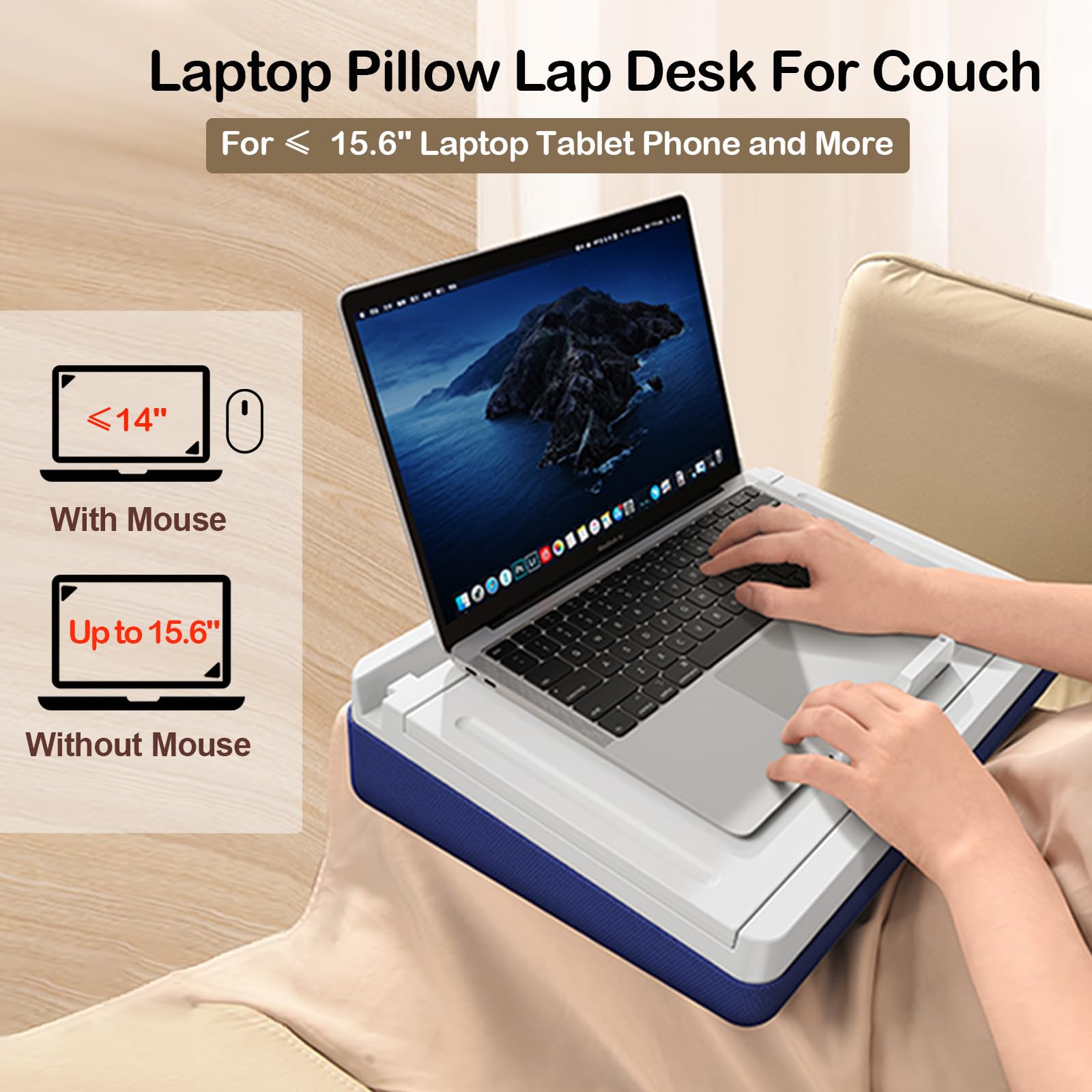 Nauttxon Lap Desk with Storage Cushion - Washable Portable Writing Lap Desk for Laptop with iPad Slot Magnetic WhiteBoard for Home Office Couch Bed - Fits Up to 15.6 Inch Laptop