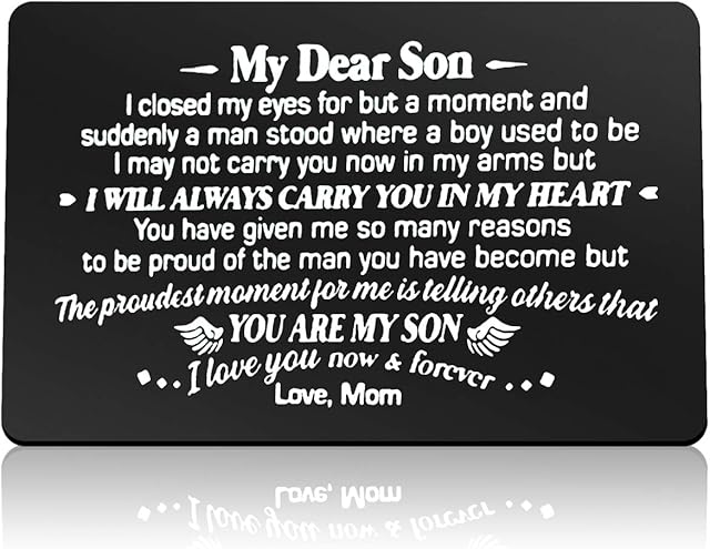 Son Gifts from Mum Engraved Wallet Insert Card for Son Christmas Birthday Gifts for Son Graduation Wedding Fathers Day Gift Son Wallet Card from Mum
