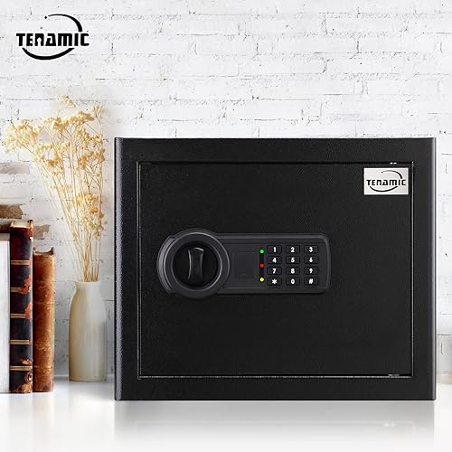 Miniatura 8 de Tenamic Caja de seguridad de 1.2 pies cúbicos resistente al fuego impermeable para el hogar, caja de seguridad mediana con teclado, caja fuerte de