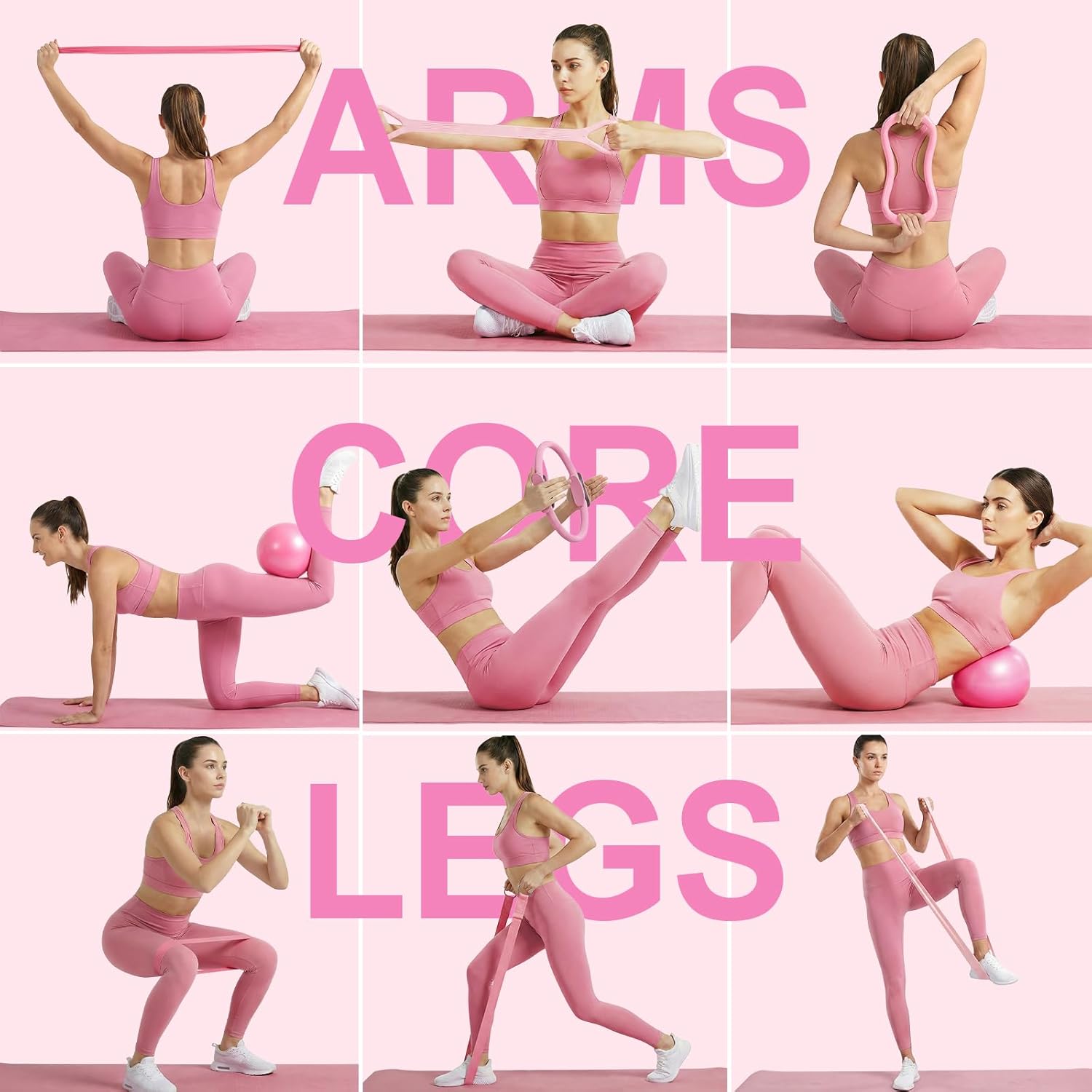 Home Pilates Ring and Ball Set for Women with 5 Resistance Bands 13 inch Magic Circle Workout Starter Kit for Beginners Full Body Toning 15 Min Daily Routine - Image 5