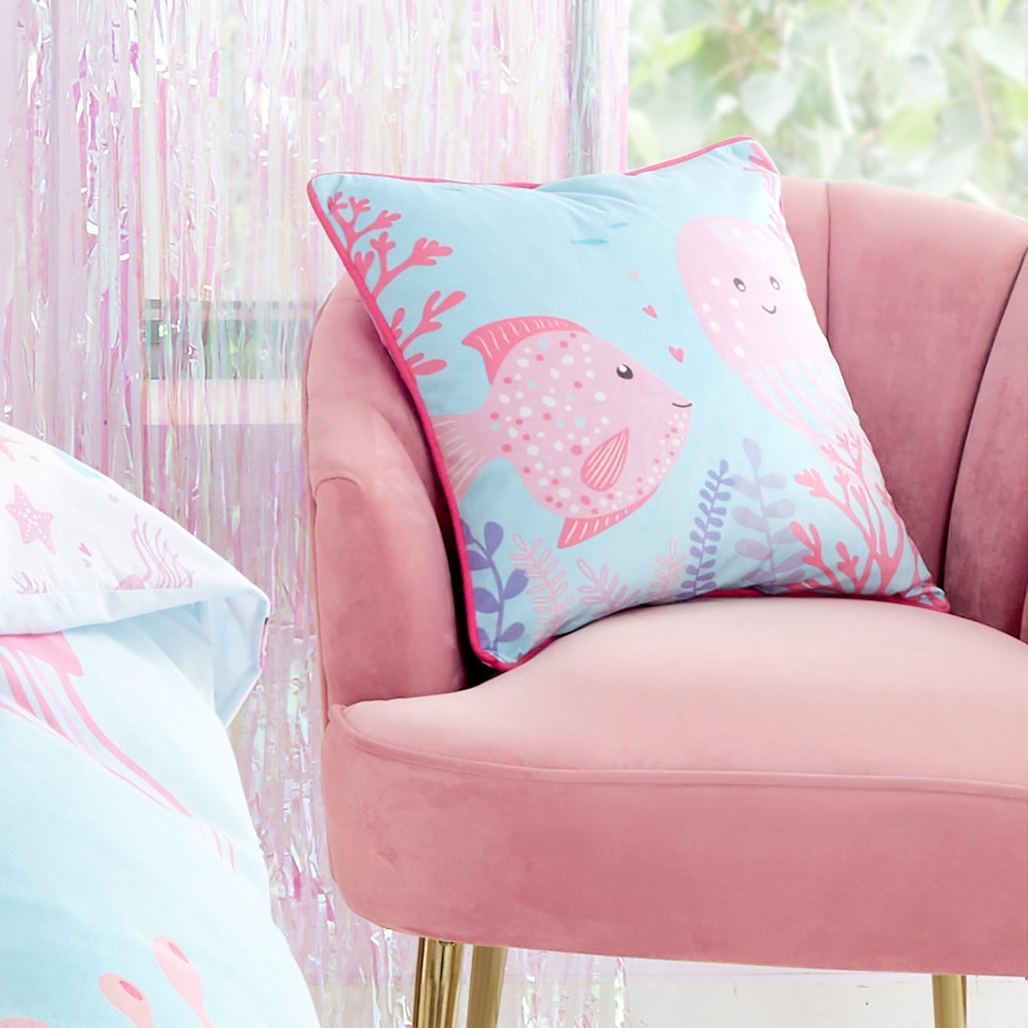 Bedlam - Mermaid Vibes - Cuscino imbottito in velluto - 43 x 43 cm in rosa