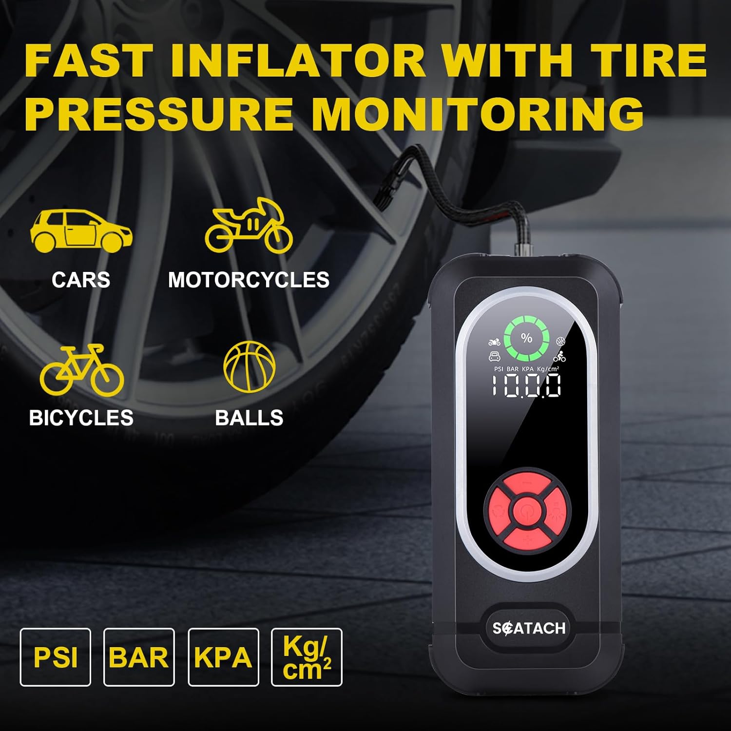 Scatach Q10 inflating a car tire