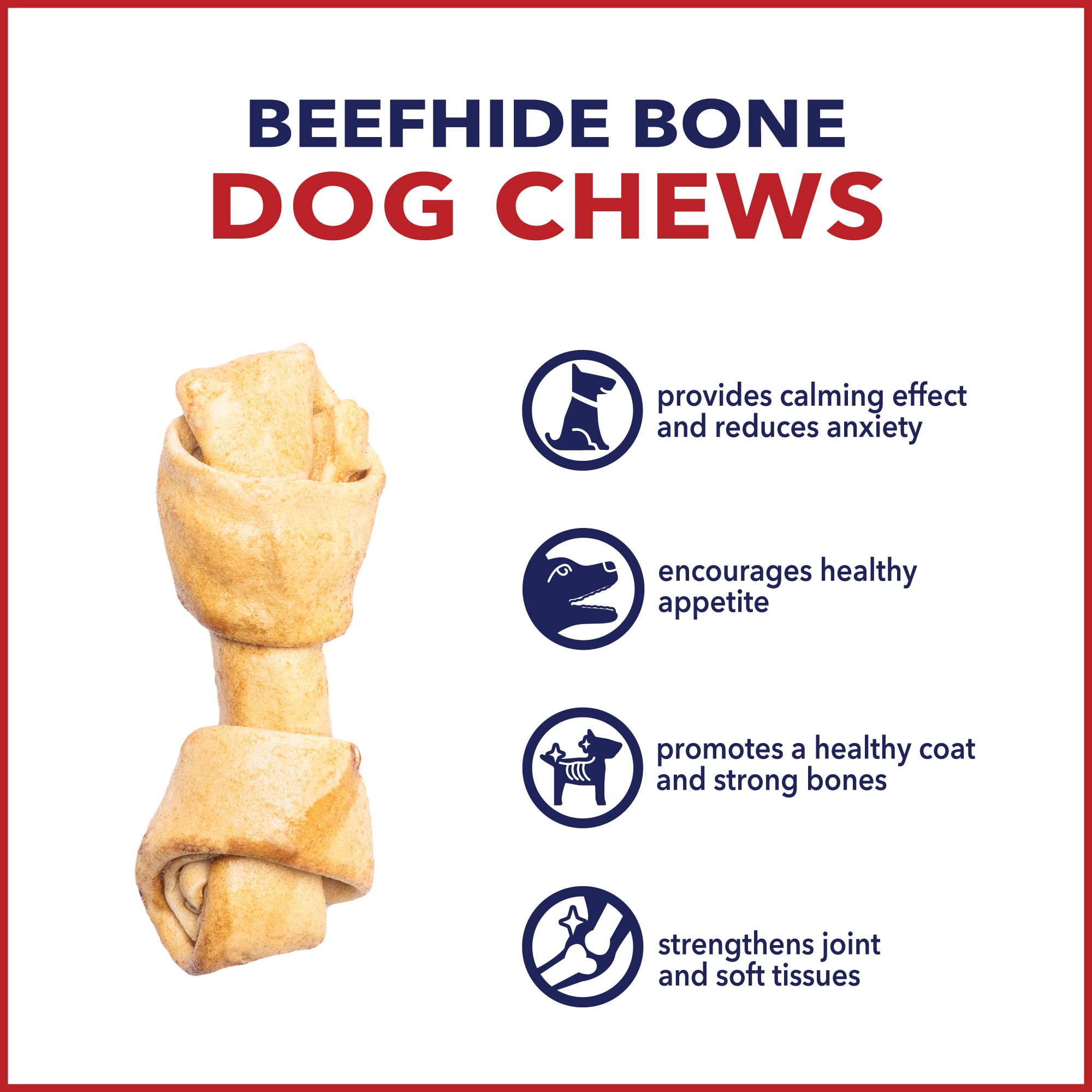 Pet Factory American Beefhide Lot de 4 friandises à mâcher pour Chien Motif os noués 10,2 à 12,7 cm – Saveur de Poulet