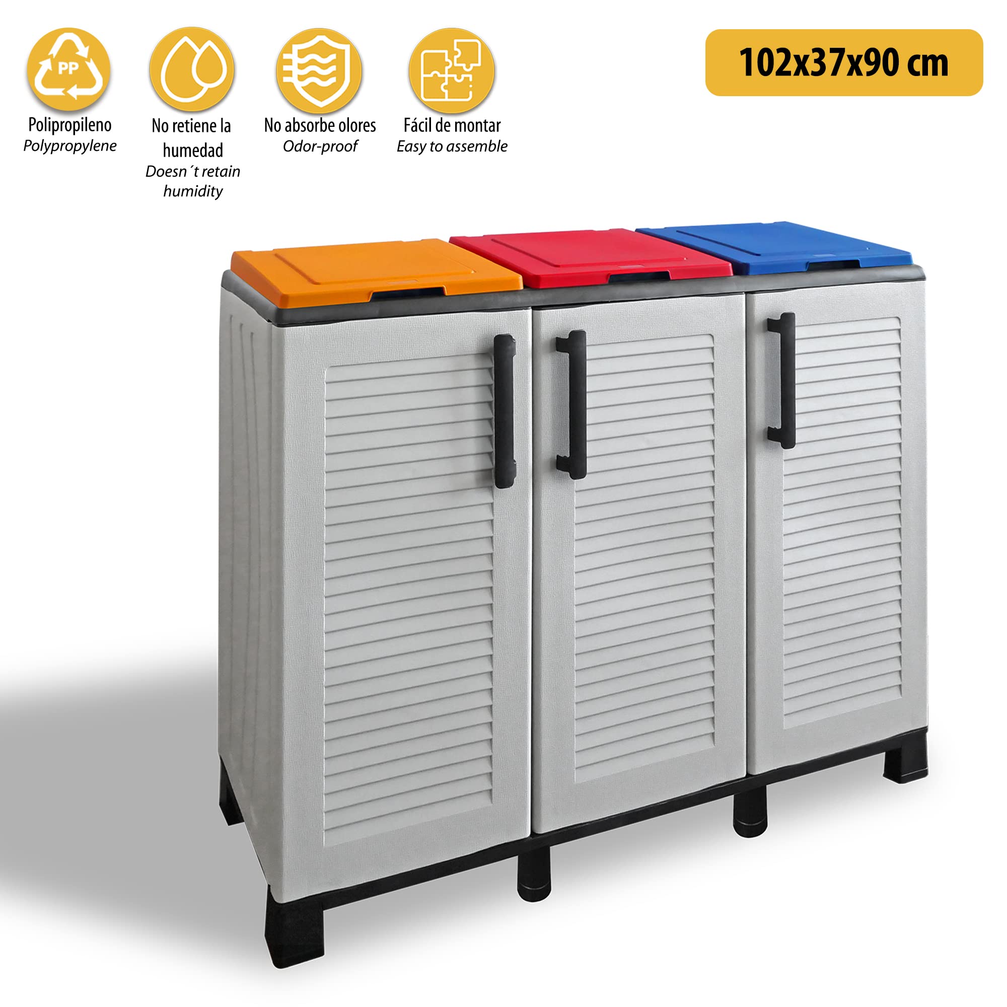 Art Plast Family Armadio a Mezza Altezza in Polipropilene della Linea Eco, Pratico per sfruttare al Massimo Lo Spazio, L 1020 x P370 x H 900 mm, Grigio, 1020 x 370 x 900