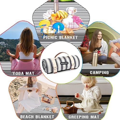 Miniatura 8 de G GOOD GAIN - Manta de pícnic impermeable portátil con correa de transporte, para manta de playa o fiesta familiar al aire libre camping (doble