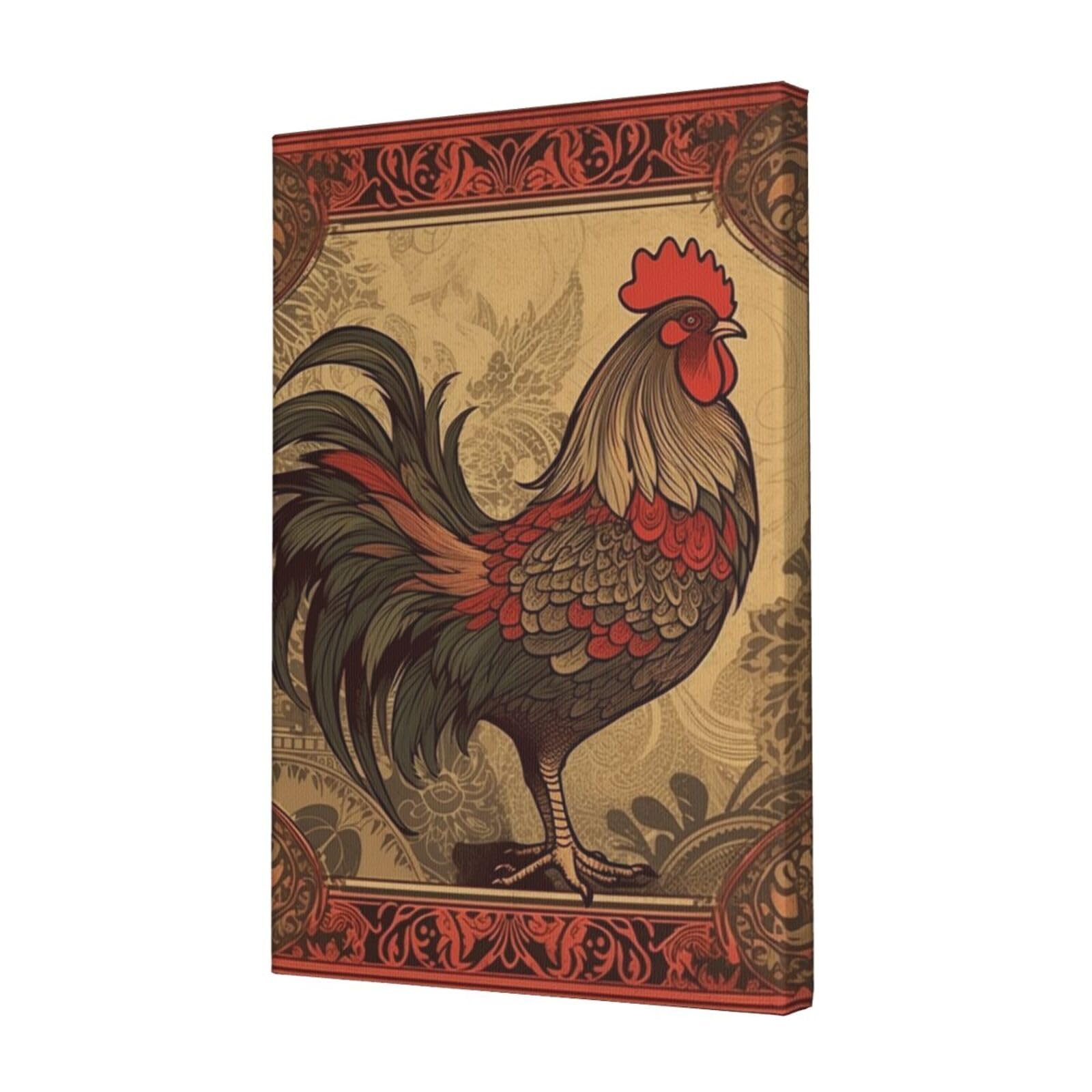 KLOPH Old Rooster Illustration Canvas Wall Art for Living Room 12"x18" Modern Artwork Painting for Bathroom Hanging Canvas Prints Aesthetic Wallart for Bedroom Kitchen Office Wall Decor