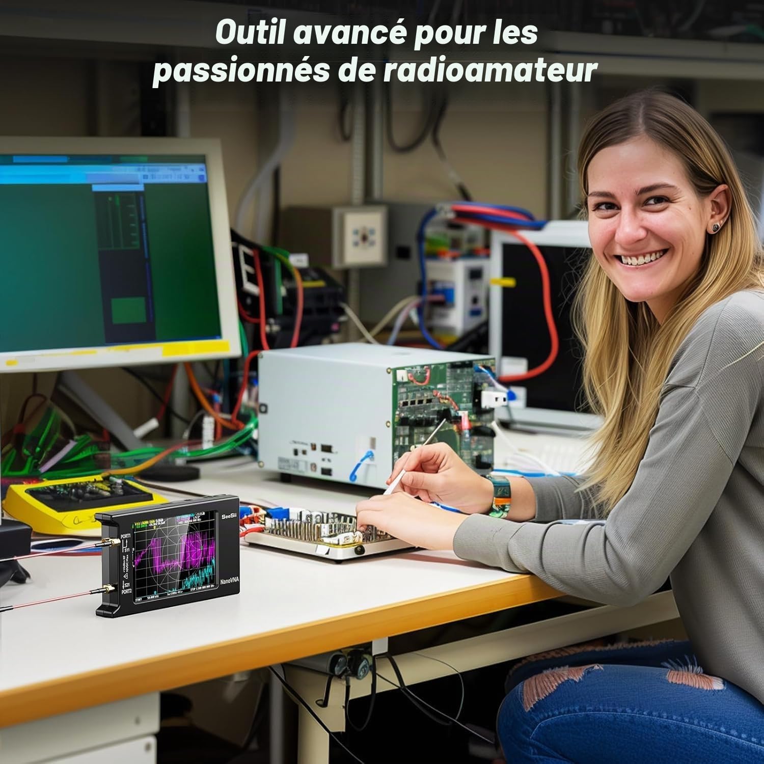 Seesii Analyseur de Réseau Vectoriel NanoVNA-H4, Analyseur d'antenne V4,4 9KHz-1,5GHz HF VHF UHF avec Écran Tactile pour Paramètres S et Rapport d'onde Stationnaire de Tension