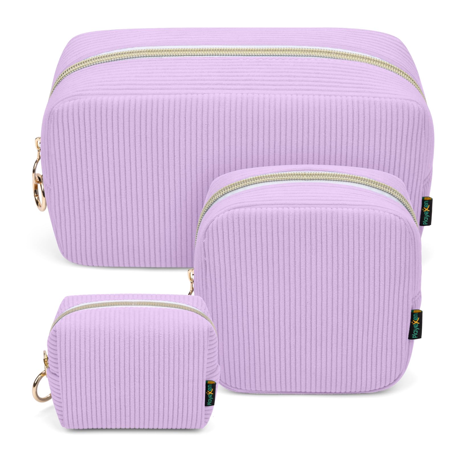 3 Stück Kosmetiktasche Kleine Make up Tasche Verdickt Cord Schminktasche Kulturtasche Große für Damen Mädchen Frauen Reisetasche Tragbare Kulturbeutel Set Kosmetik Parfüm Tasche Organizer(Lila)