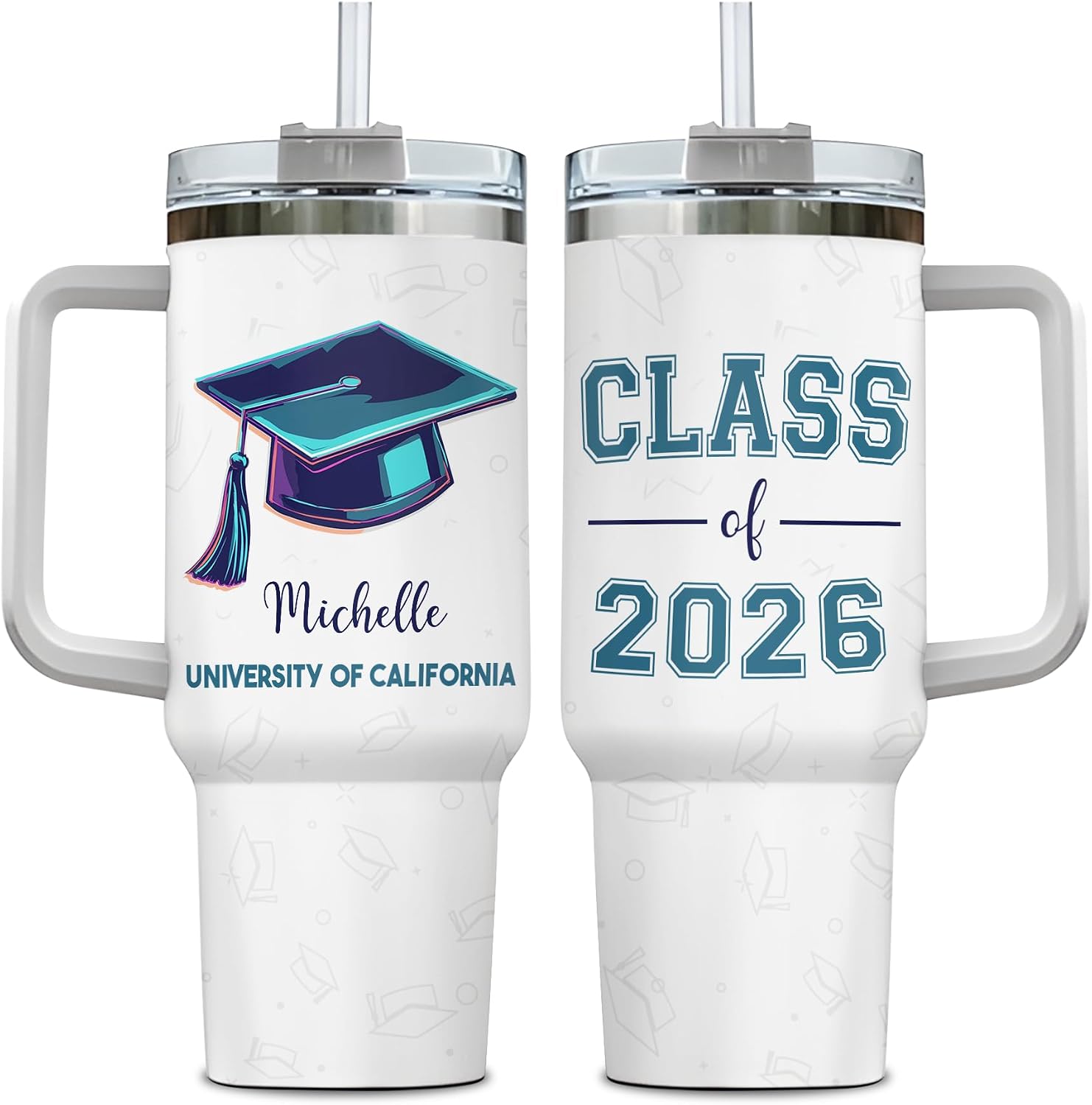Hyturtle Personalized Graduation 2026 Tumbler 40oz with Handle and Straw - Class Of 2026 - Stainless Steel Travel Coffee Cup - Gift For Graduated Student, Senior, Back To School, Friend, Daughter