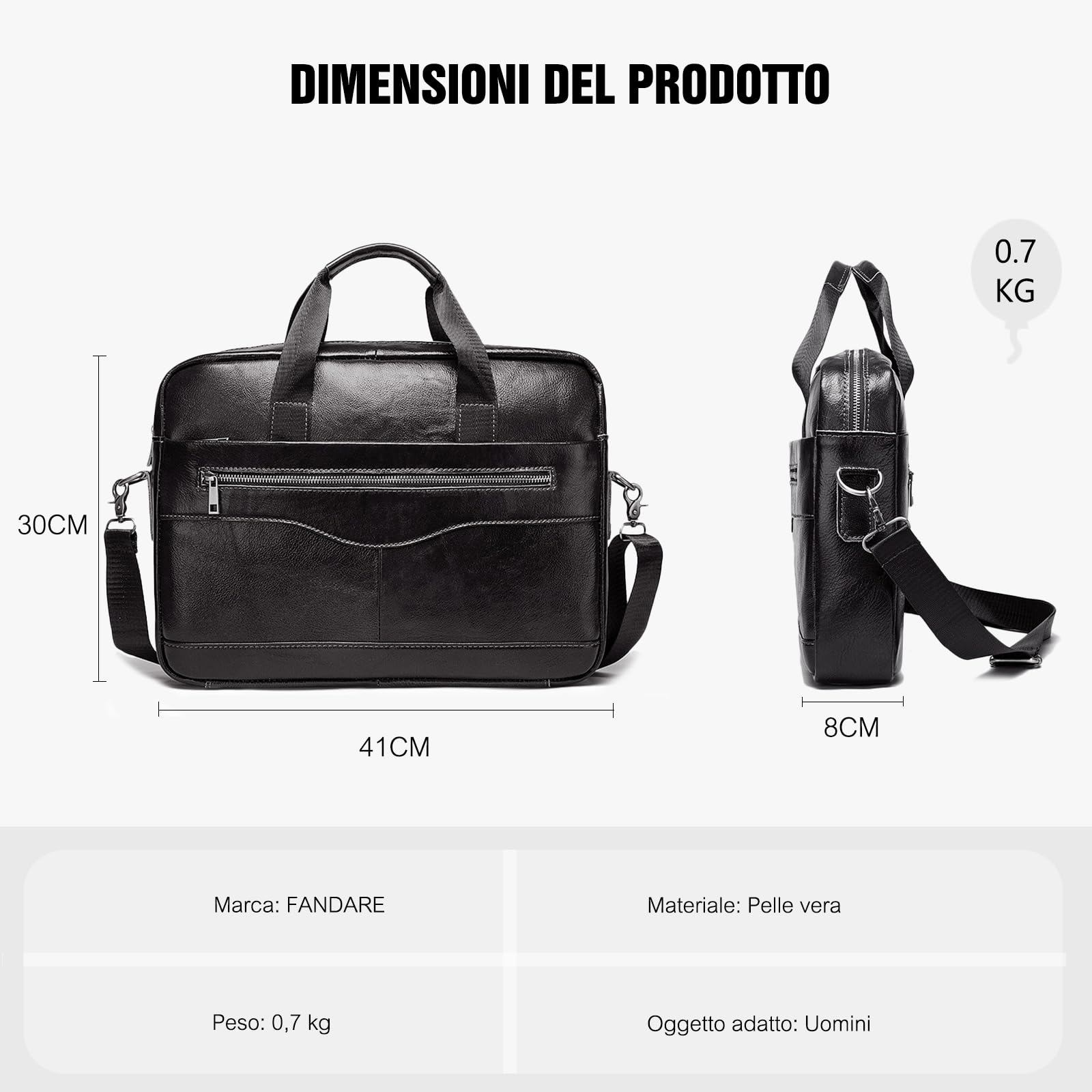 FANDARE Uomo Ventiquattrore 24 Ore Borsone Borsa a Tracolla Pelle Weekendiera Borse a spalla Business giorno Sacchetto Valigetta Borsetta per 15.6 pollice laptop Cartella Portadocumenti Messenger Bag
