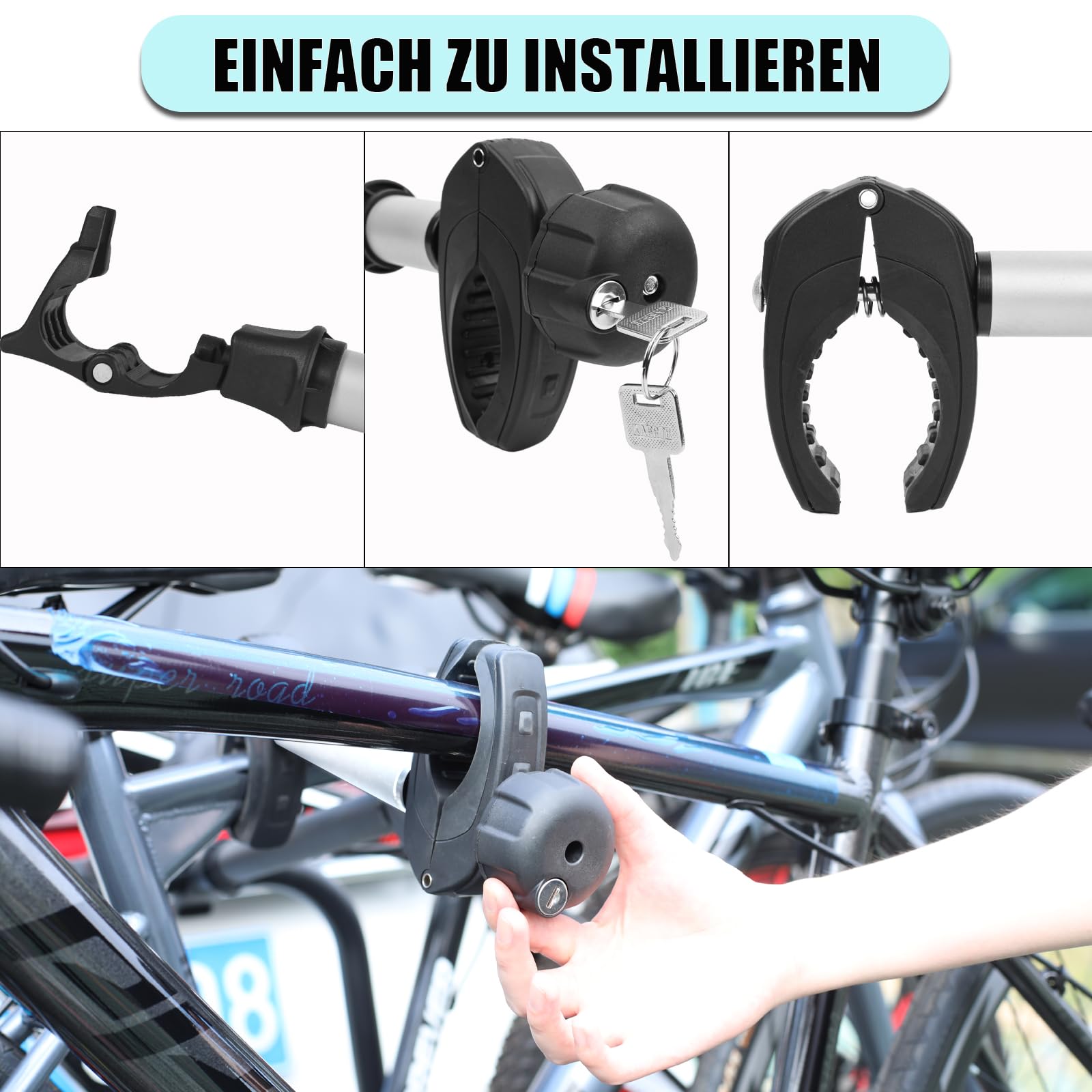 Warmfay Silber Rahmenhalter Lang 45 cm, Abschließbar Ahrradrahmenhalter, für U-Bügelrohr: Ø 2,5-3,0 cm, Universal Ersatzhalter Fahrradträger für Alle Gängigen Heckträger