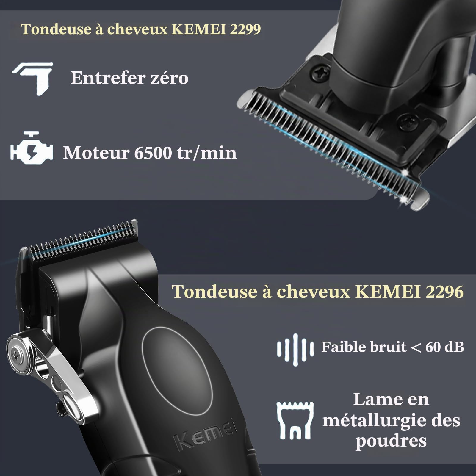 KEMEI 2296+2299+2024 Ensemble Tondeuse à cheveux professionnelle