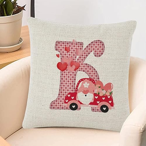 Miniatura 5 de Throw Cushion Cover Case Red Pink Polka Dots Love Hearts Truck Initial Letter Monogram K Decorative Pillow Cover Cotton Linen Square Lumbar Pillow