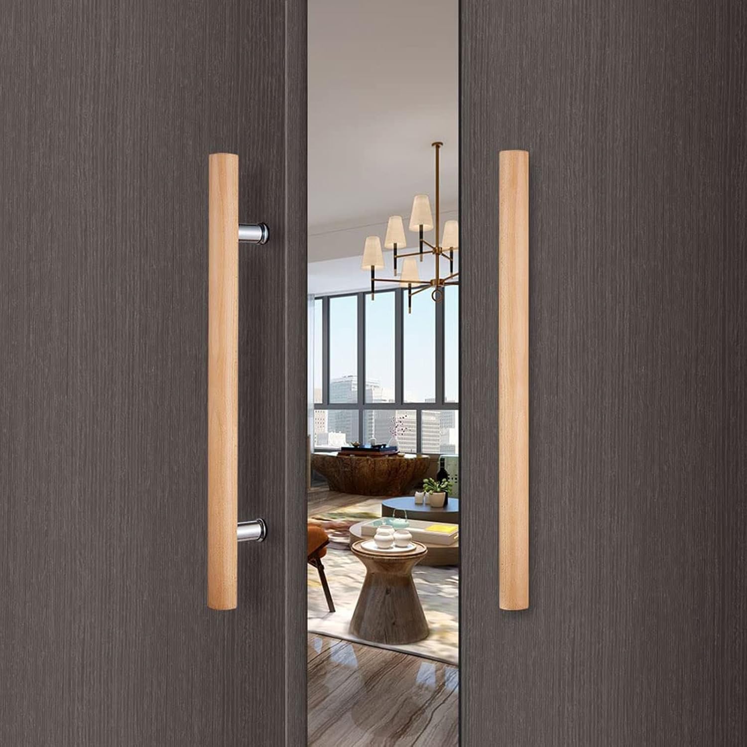 Solid Wood Handle Set Glass Door Handle Wood Handle for Sauna Room Modern Hardware Pull Handle Push Pull Door Handle (40x25cm)