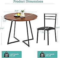 Vista 5 de VECELO Round Dining Table Set for 4, Wood Tabletop & Heavy-Duty Steel Frame, 5-Piece Dinette with Chairs for Kitchen, Breakfast Nook, Walnut & Black