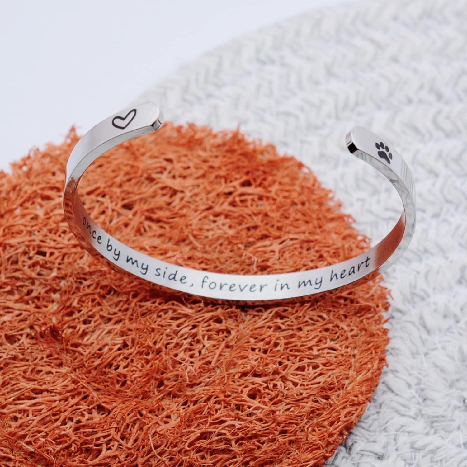 Raysunfook Once by My Side Forever in My Heart Pet Sympathy Gift Bracelet Pet Remembrance Jewelry Dog Memorial Cuff Loss of Pet Gifts (Bangle - Once by my side, forever in my heart) - Image 8