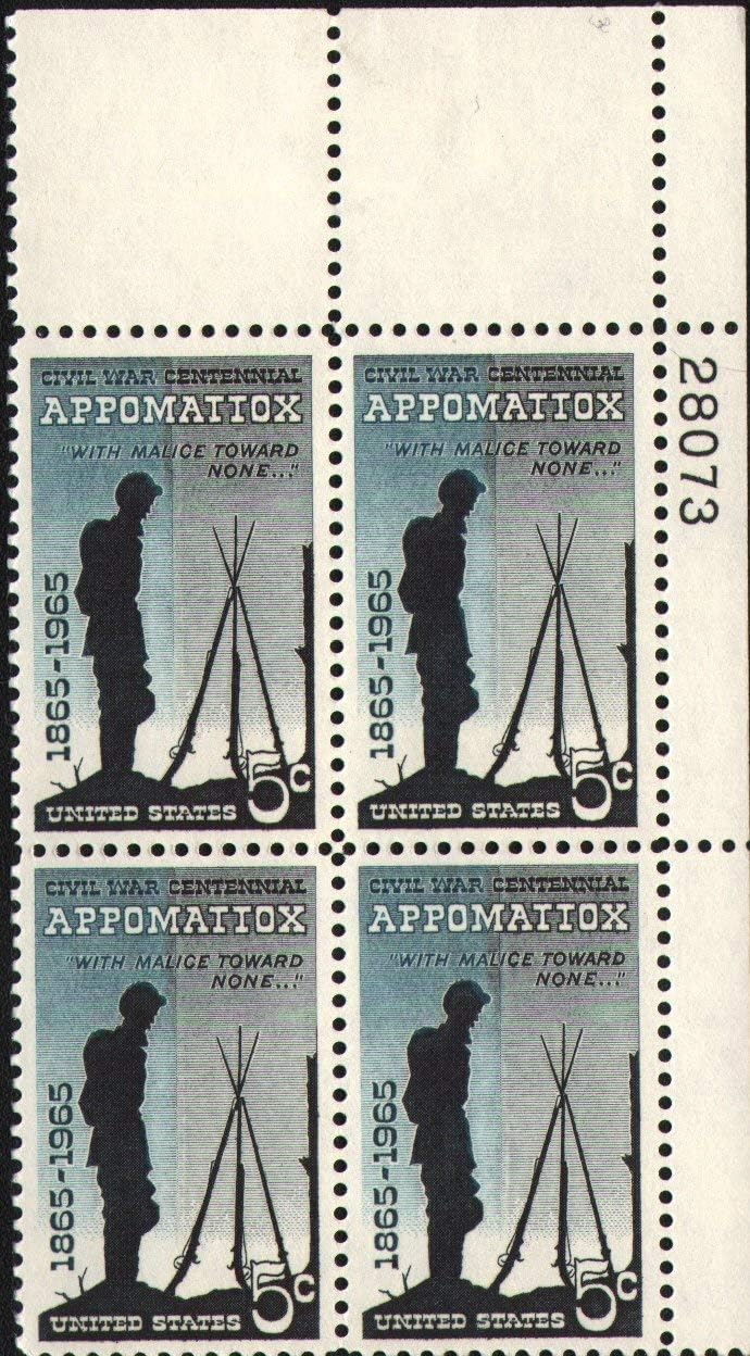 #1182 - 1965 5c Surrender at Appomattox Postage Stamp Numbered Plate Block (4)