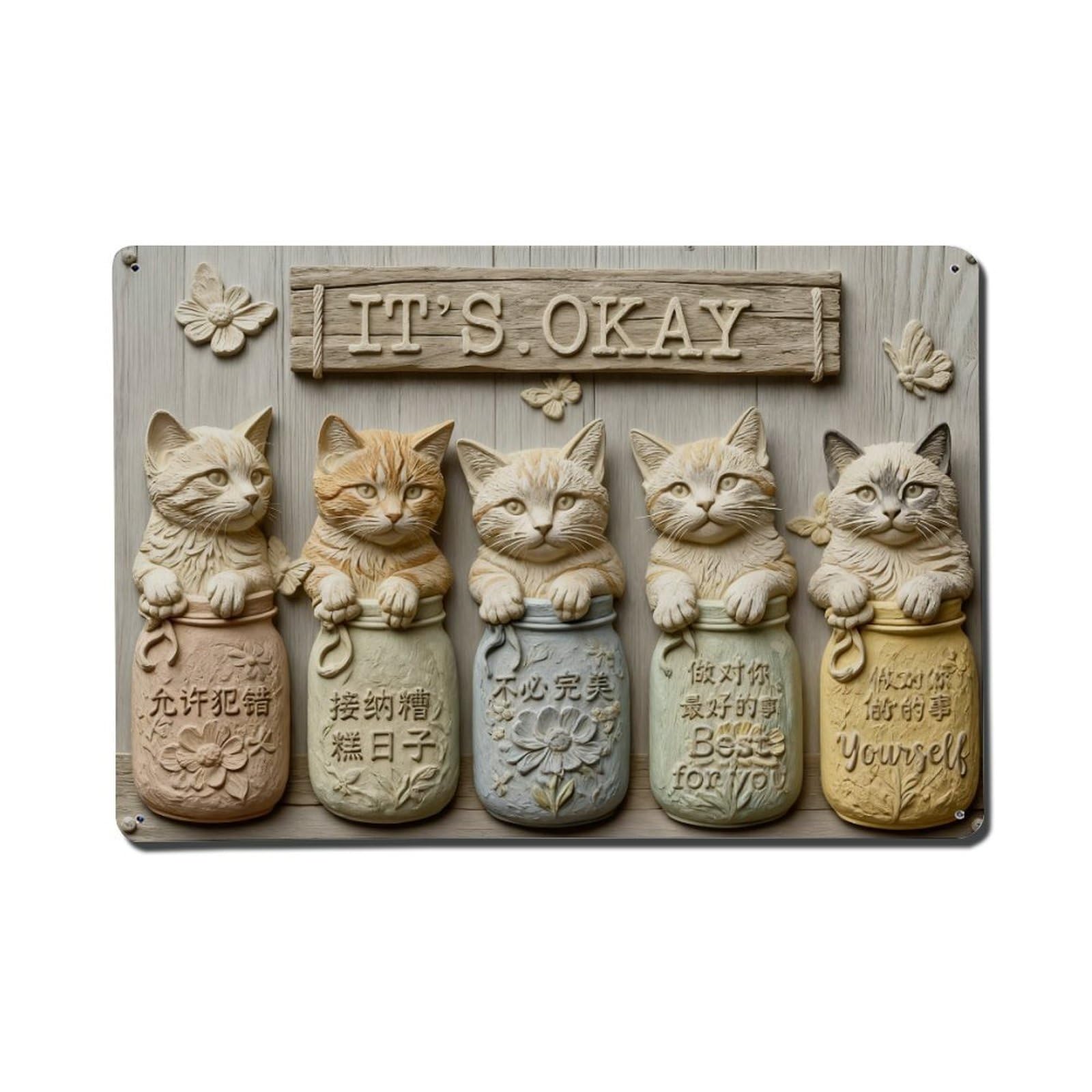 Iageret Vintage Cats In Jars With Motivational Messages Metal Tin Sign Retro Wall Decor, Bar Garage Cafe Kitchen Home Wall Art Poster Decoration 8X12inches