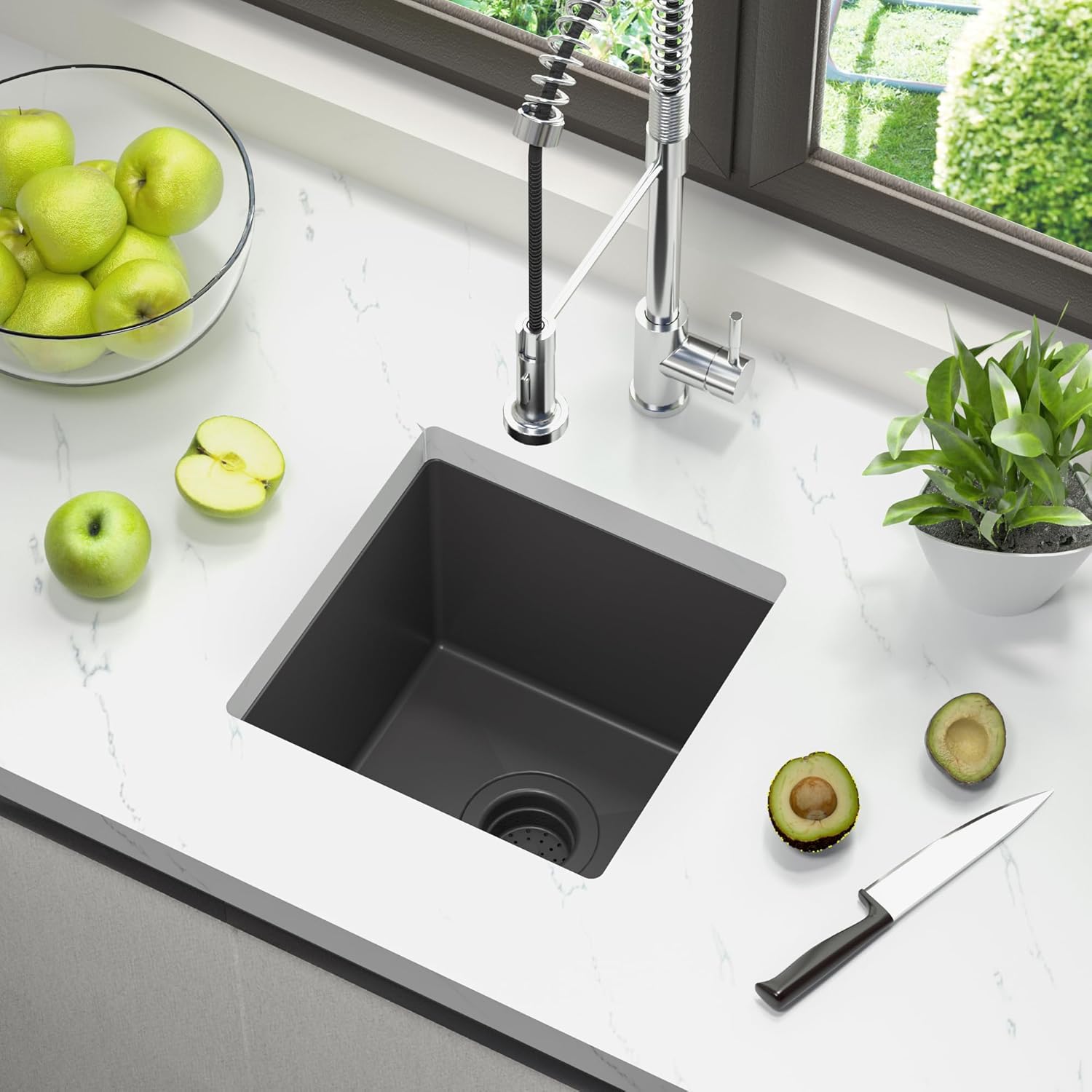 TORVA 14x14 Inch Undermount Bar Sink, Nano Black 304 Stainless Steel, Deep Single Bowl Prep Sink with Soundproofing, Easy Clean, Accessories Included