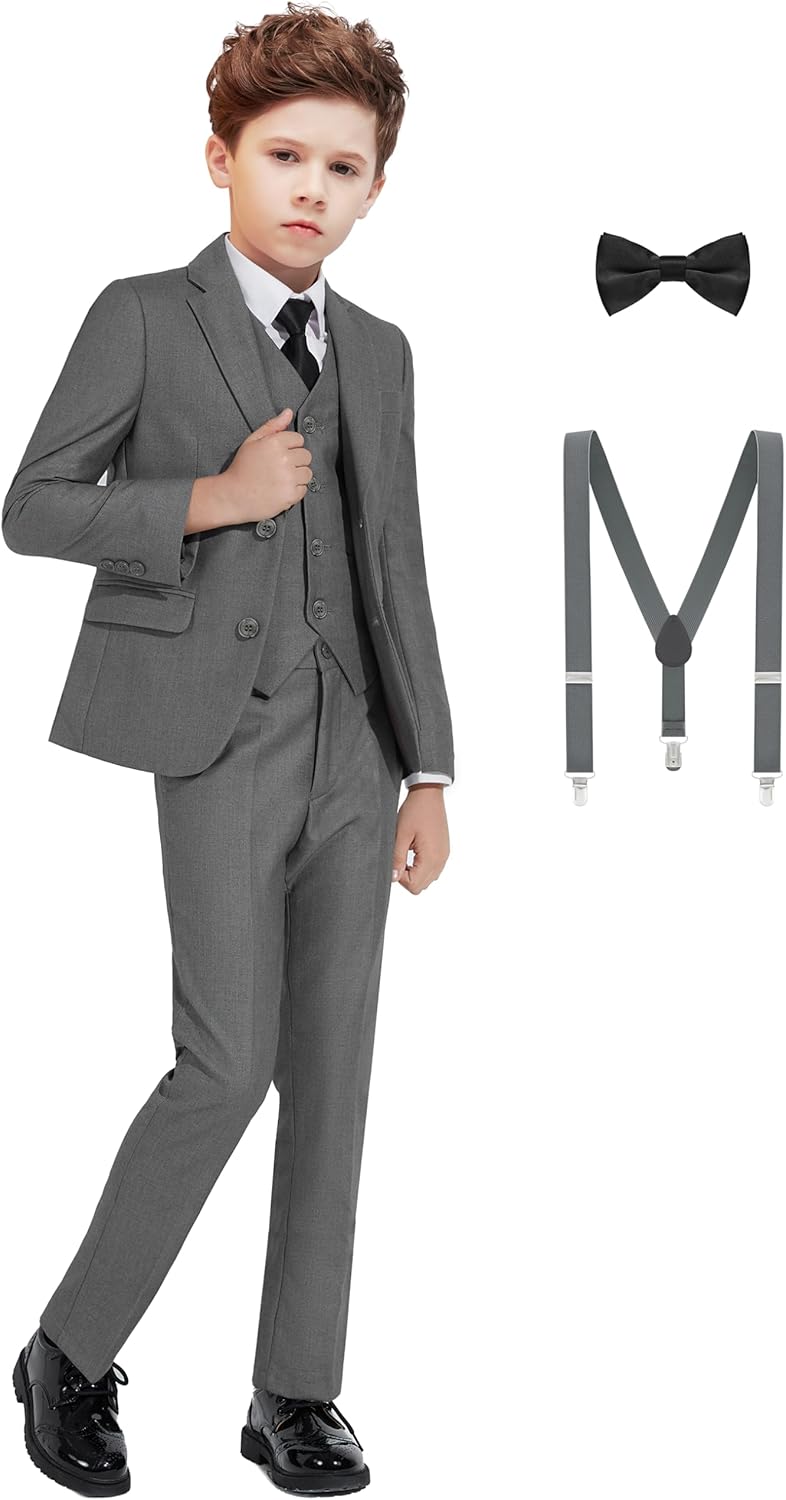 Boys’ Formal Dresswear Suits Set, with Suspenders, Adjustable Waist