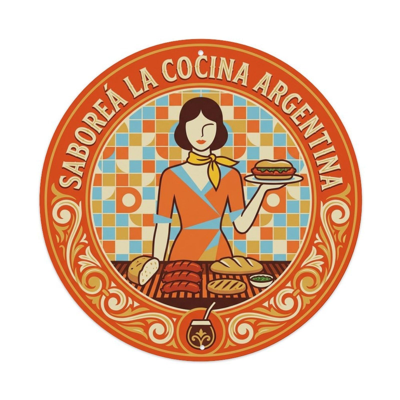 Proud Argentine Cuisine Choripan Woman at Grill Metal Tin Sign