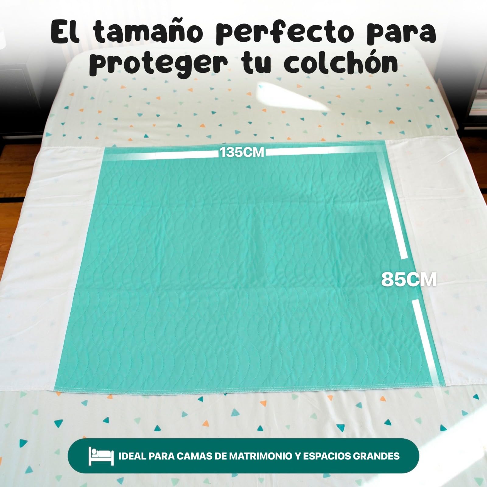 Pack 2 Empapadores Cama Adultos 135 x 85 cm Lavables con Alas - 4 Capas de protección - Impermeable Reutilizable Absorbente-Empapadores Adulto-Protector de 135 cm y alas de 45 cm (135X85 CM)