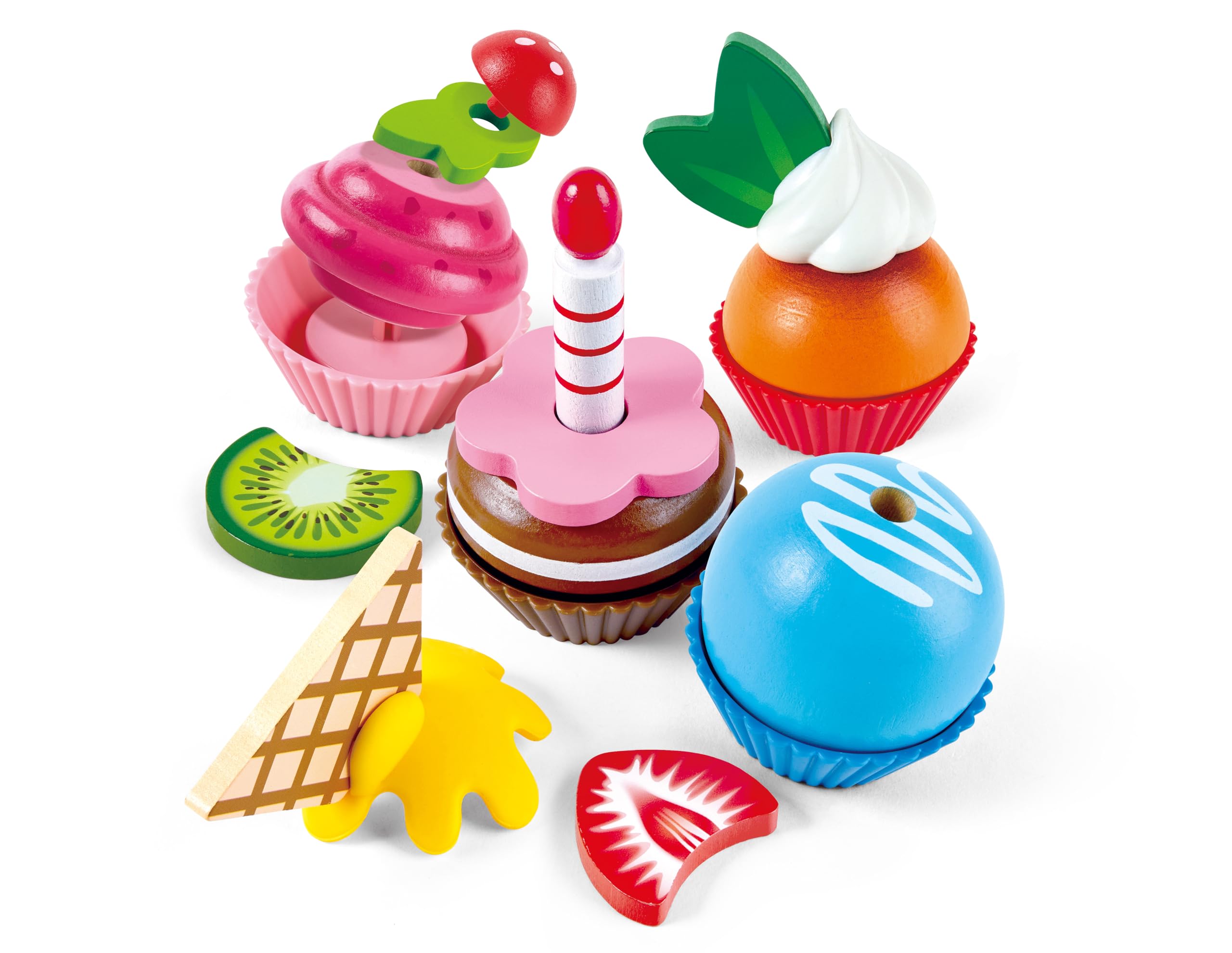 Cupcakes | Colorful Wooden Cupcakes, Children’S Pretend Play Food Kitchen Toy