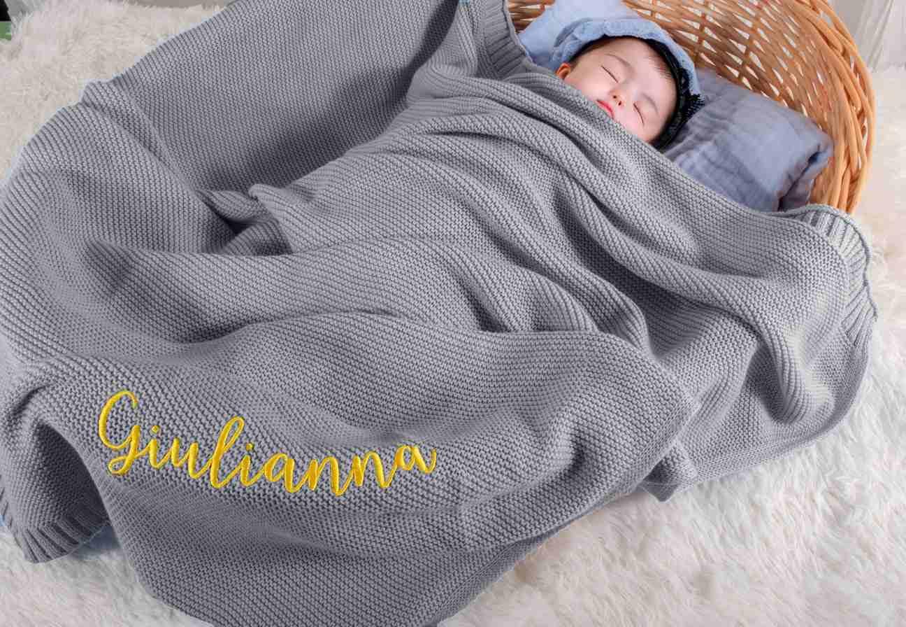 Tivhelrf Custom Baby Knit Blankets with Hand-Embroidered Name, Personalized Gift for Infants, Toddlers, and Kids