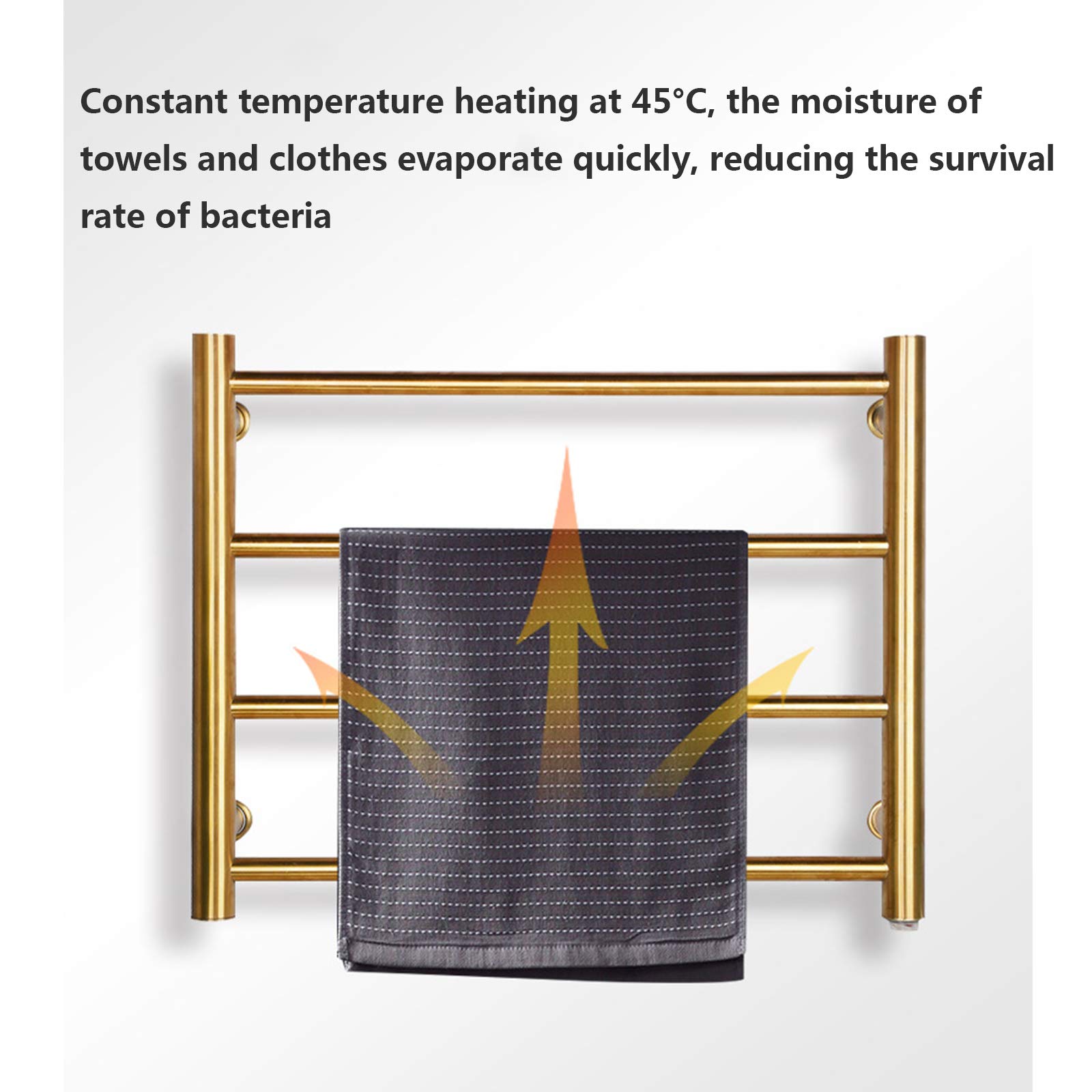 Toallero eléctrico calefactable, radiador eléctrico de 4 Barras, toallero de Pared, tendedero para baño, Color Negro, enchufable (Gold-Hardwired)
