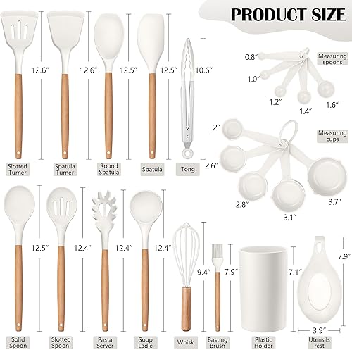 Miniatura 2 de HaWare Juego de utensilios de cocina de cocina, 23 piezas de silicona con soporte, mango de madera resistente al calor, utensilios de cocina para